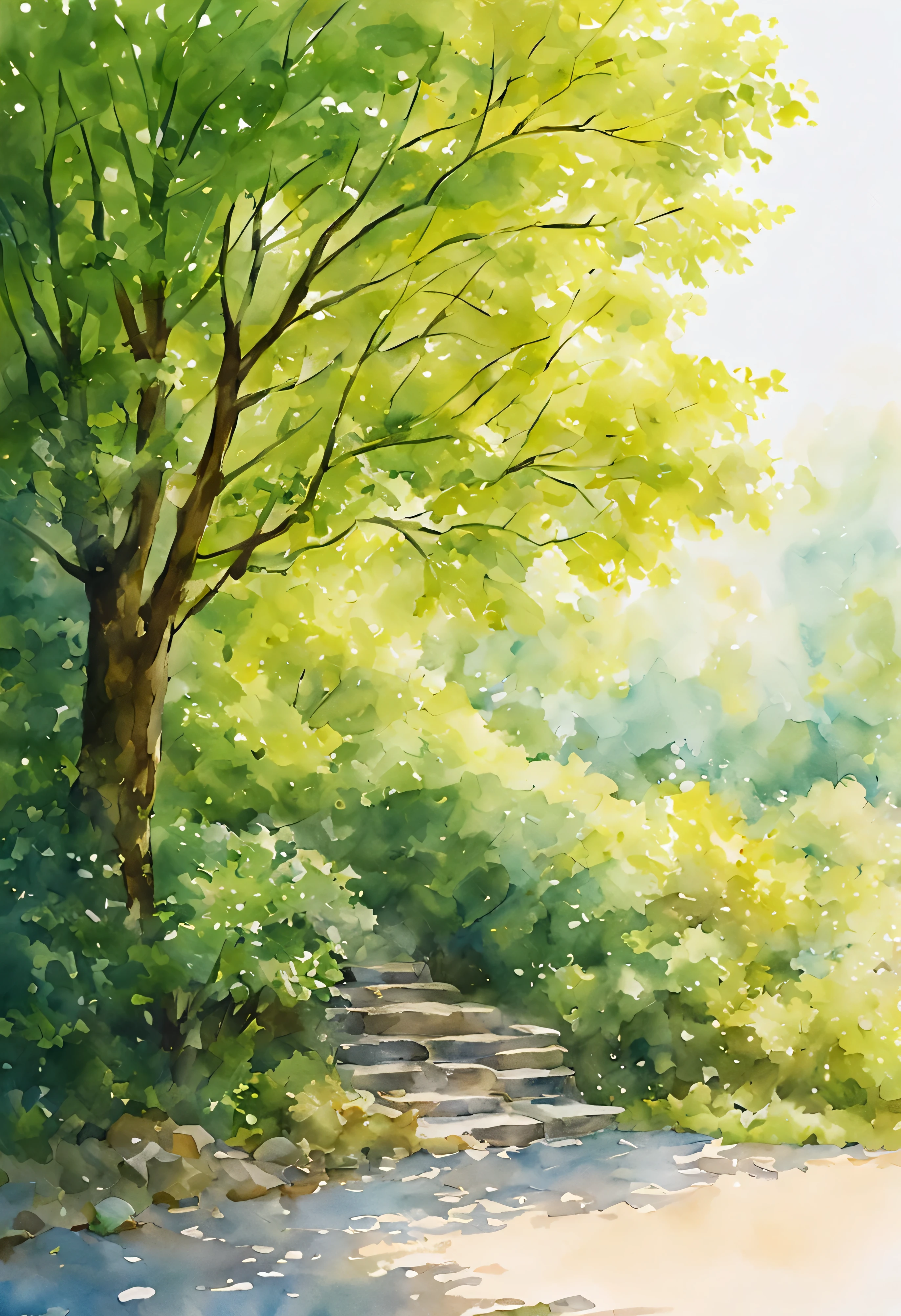 isolated on white background( 一棵大樹的watercolor画)watercolor画、watercolor、Color saturation。(best quality,4K,8k,high resolution,masterpiece:1.2),super detailed,(actual,photoactual,photo-actual:1.37),Leave blank.fresh, bright, Light and shadow are natural and soft.best quality.8k.romantic style.Literary youth style.Sophisticated and elegant.