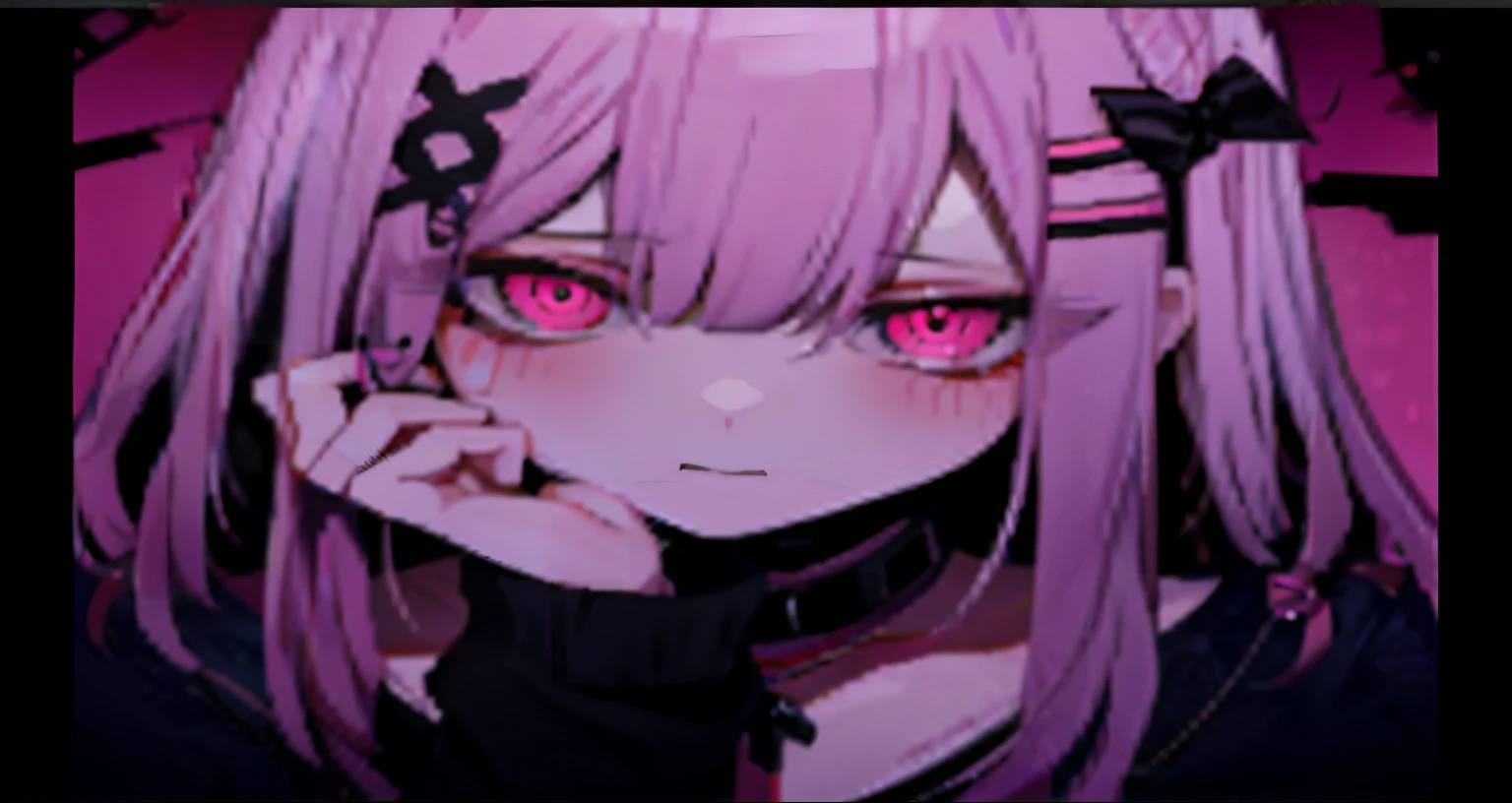 anime girl with pink eyes and long hair with pink eyes, ギャップ萌えYandereグリムダーク, portrait ギャップ萌えYandereグリムダーク, gapmoe yandere, devil anime girl, yandere, Yandere, junko enoshima from danganronpa, 1 7 - year old anime goth girl, Nightcore, anime monster girl, yandere. expensive