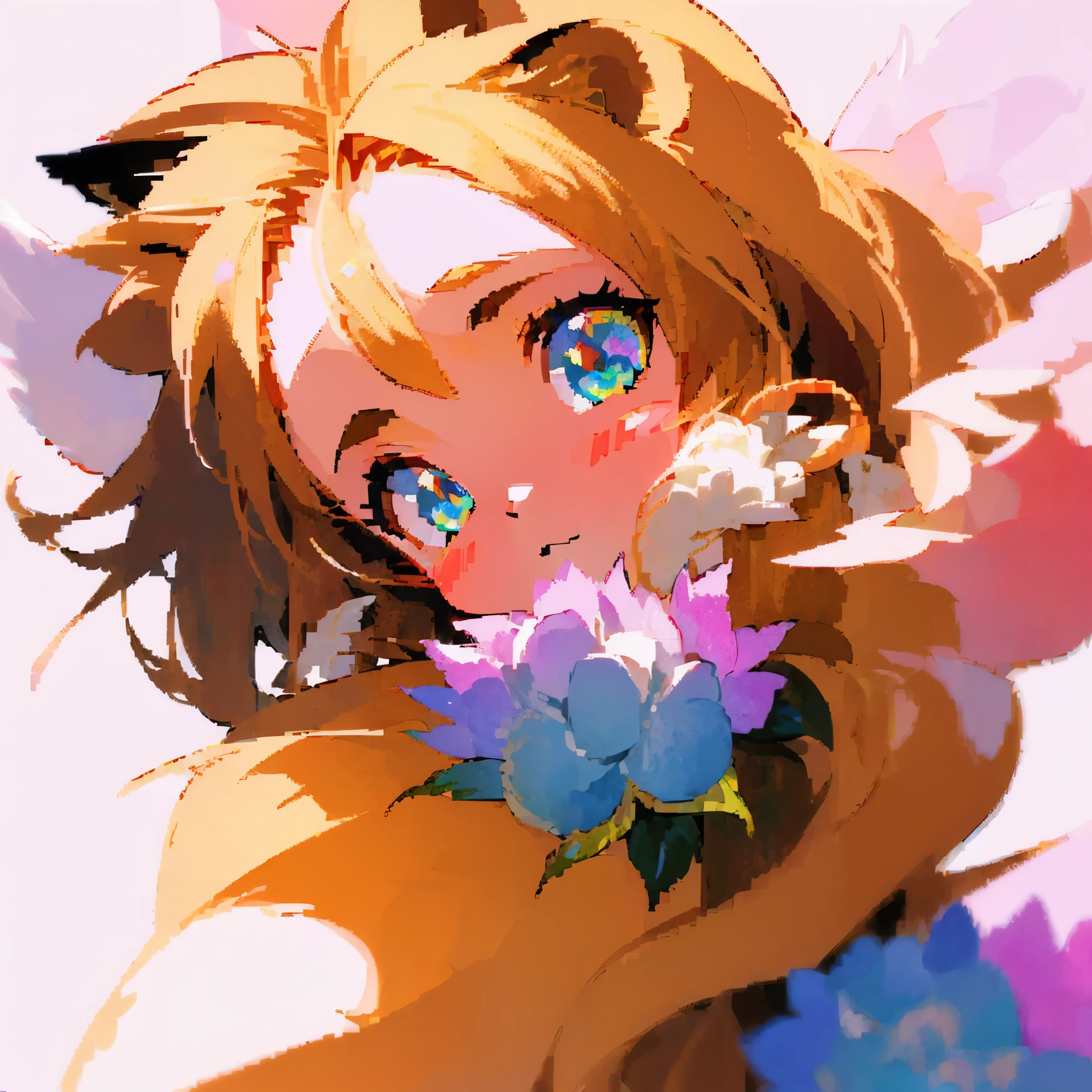 ((white background)), ((clip art )), ((sticker)), (((lion ears)), watercolor beautiful wild rose fantasy art, beautiful face and perfect eyes with flowers, angel wings, chibi cute animation style, bright bright colors, intricate details, hyper detail, hyper quality, 32K, unreal engine, isolated on white background, cute, Sparkling