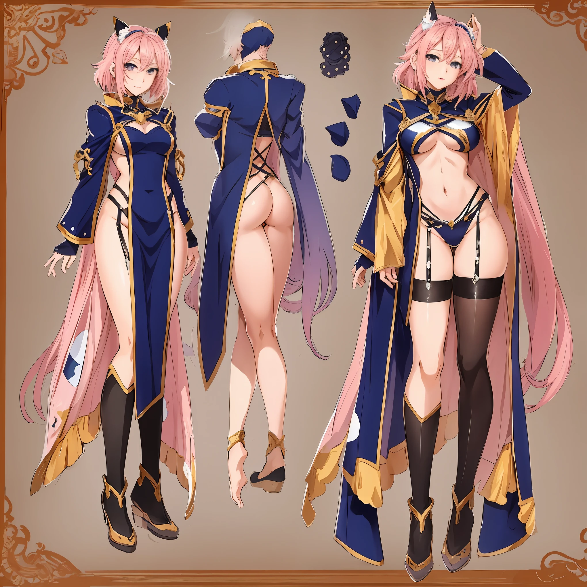 anime - style image of a character with a variety of hair and accessories, anime set style, anime character reference sheet, fantasy uniform, flat anime style, anime full body illustration, full_body!!, complete detailed body, extra detailed body, anime vtuber full body model, soft anime illustration, anime style character, clean detailed anime style,