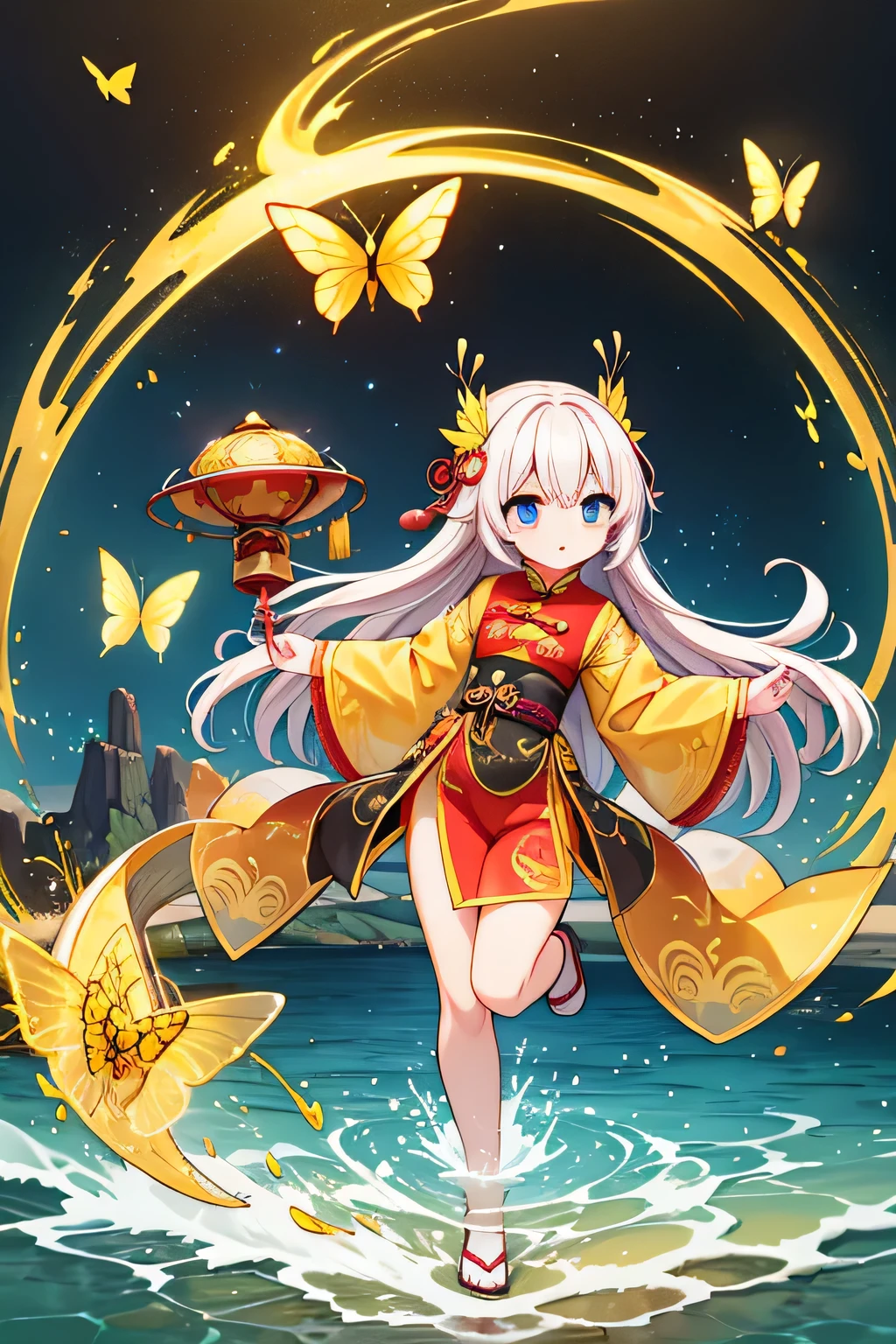 Chinese dragon,Golden butterfly,The lake has flowing water and light