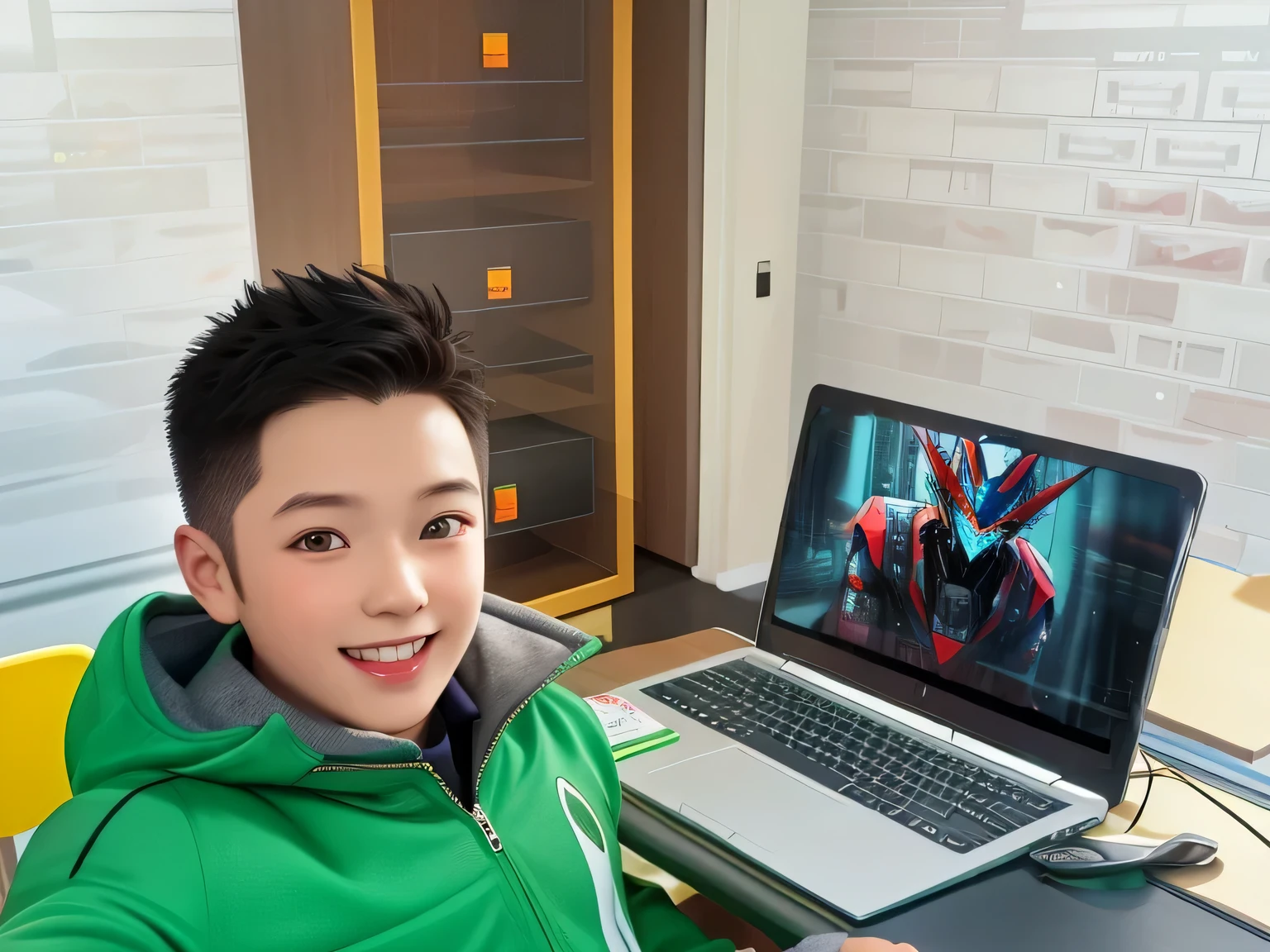 Laptop image screen changes to blue mecha,Technology elements,cyberpunk