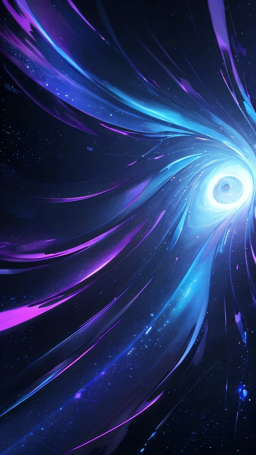 Fractal wave transitioning from blue to purple with a smooth gradient against a starry sky, black background, digital art, ultra high definition, vibrant colors, illustration, cosmic theme, digital painting, 8k resolution, mesmerizing visual effect, seamless blend, starlight twinkling effect, golden ratio composition