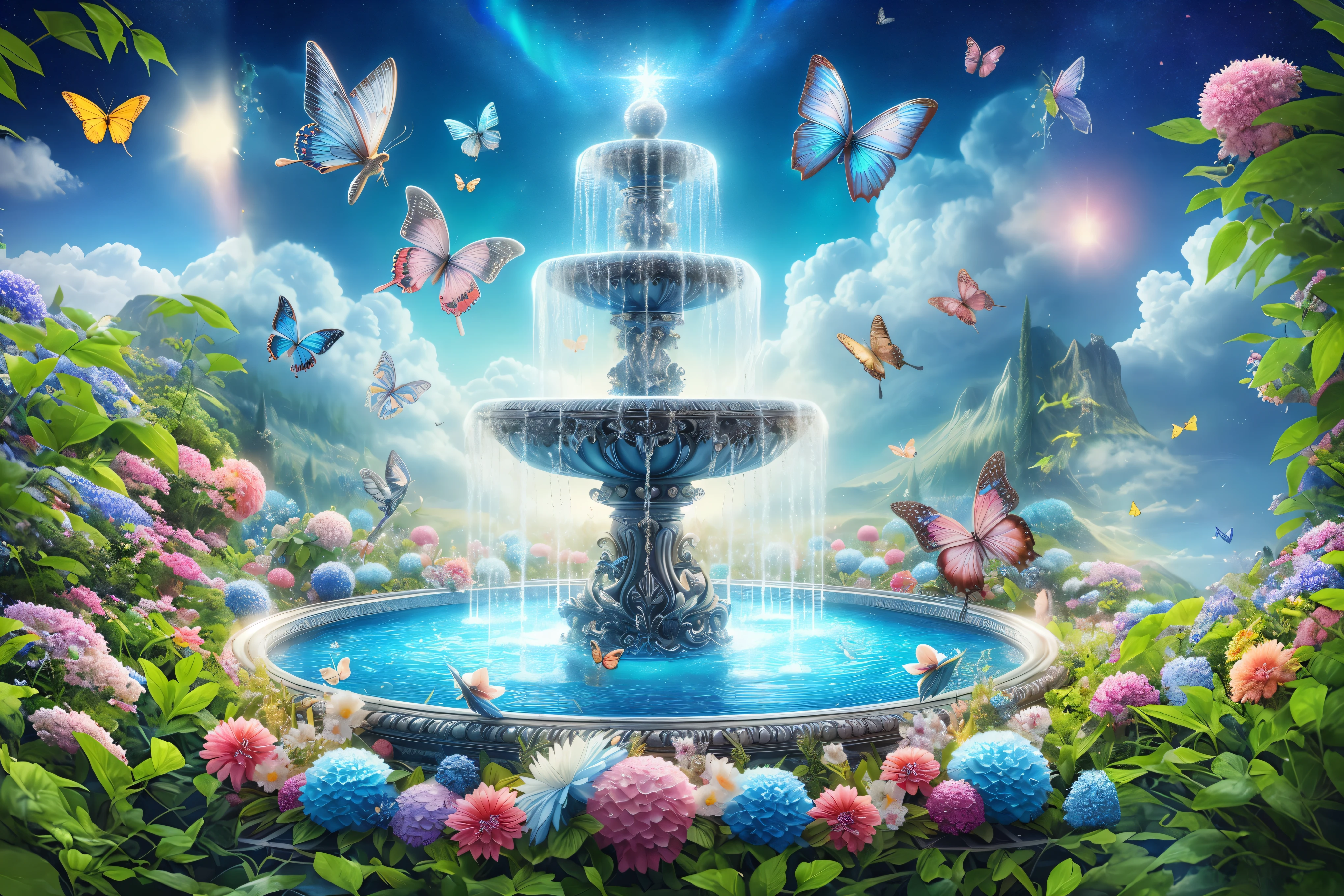 more flowers、Butterfly、green trees、plant
