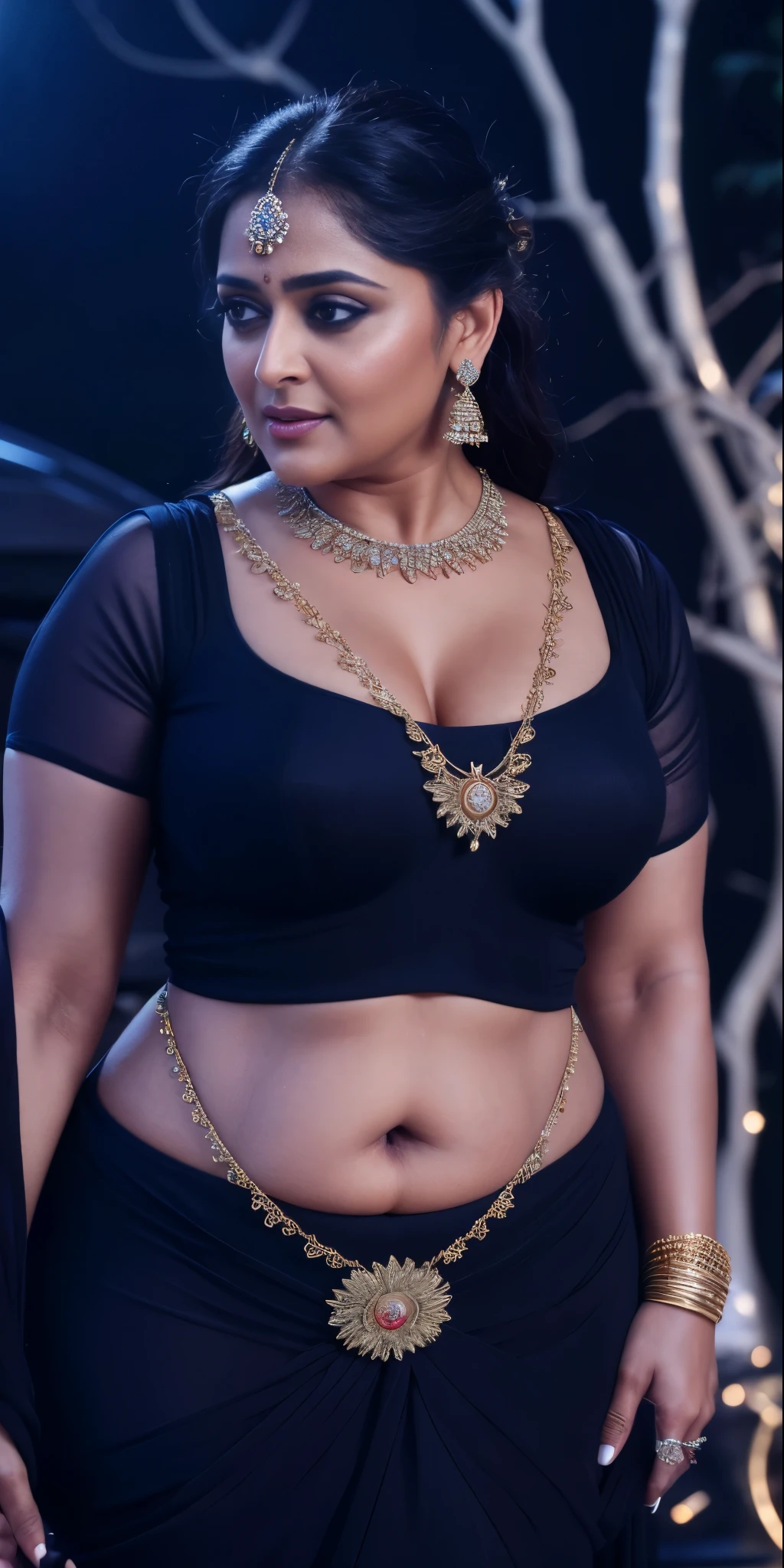 50yo mature MILF Anushka Shetty,((best quality)), ((masterpiece)), ((realistic)), sweat, alluring figure,  bulging figure, thick charming lady, curvy, thick navel, full figured woman, eye kajal, massive breast, full body, styled hair, pierced eyes, female face,royal aura, trend on artstation , sharp focus, studio photo, intricate detail, very detailed, detailed eye, illustration, very detailed, sharp focus, digital render, professional, 4k