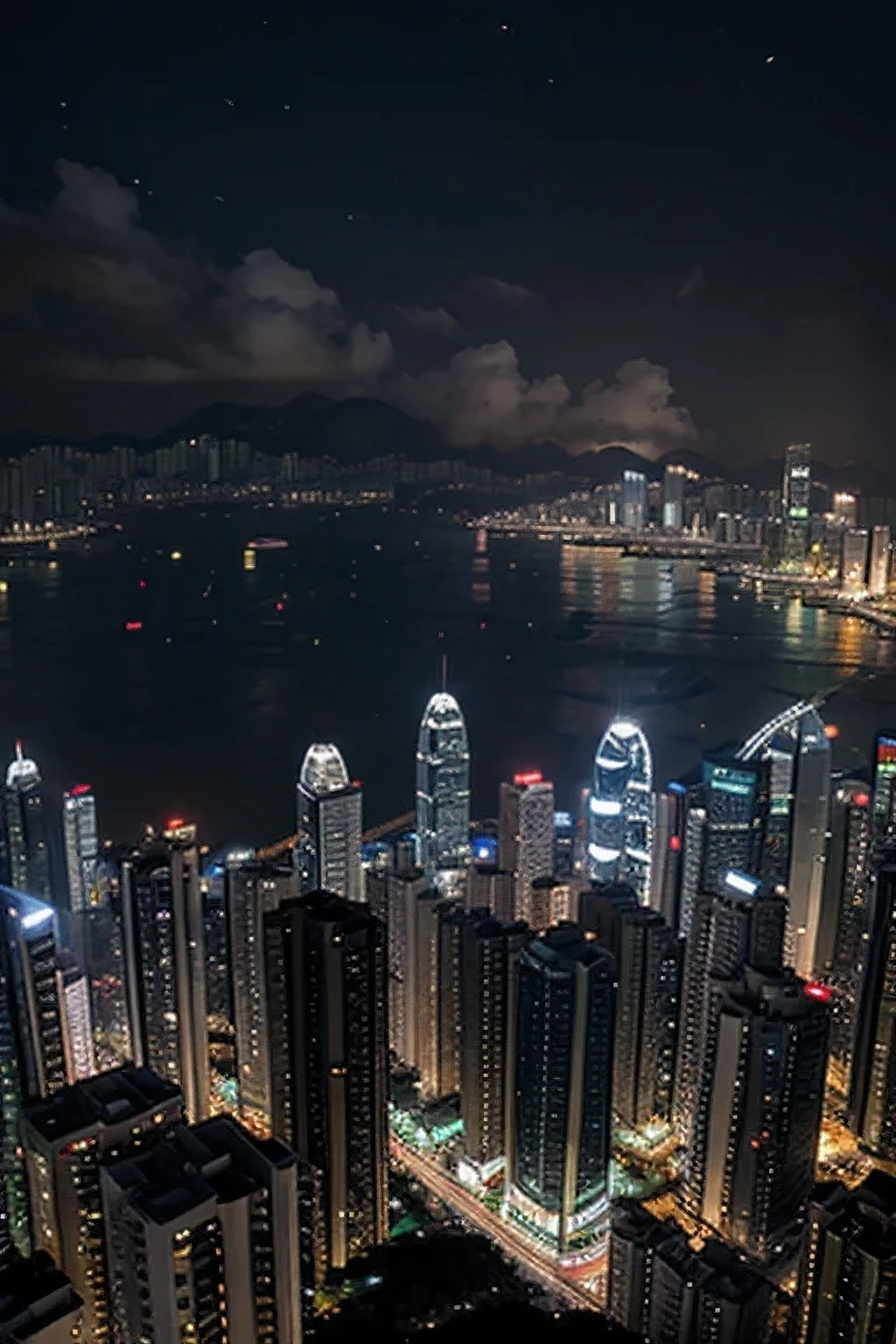 a hyper-realistic view of the hong kong night skyline

