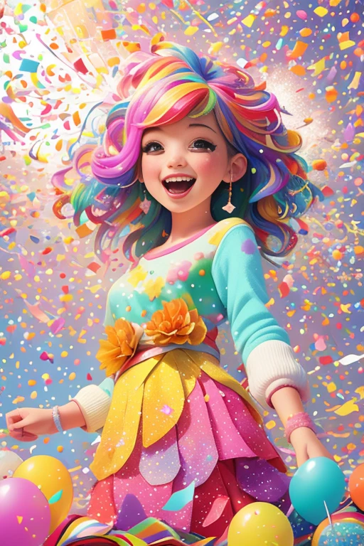 Intricately detailed, ultra high definition, 超高分辨率, masterpiece, random angles, shiny and vibrant, colorful confetti, beautiful and playful, pretty and whimsical, (huge confetti shower: 1.2), scattered and floating, delicate and light, celebratory atmosphere, dynamic lighting, color burst, elegant and joyful, multi-colored rain, vivid hues, painterly style, special occasion, fun and lively, (confetti explosion: 1.5), vintage feel, festive and cheerful, (colorful backdrop: 1.4), surreal art, dreamlike, whimsical, imaginative, full of life,