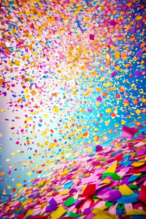 Intricately detailed, ultra high definition, 超高分辨率, masterpiece, random angles, shiny and vibrant, colorful confetti, beautiful and playful, pretty and whimsical, (huge confetti shower: 1.2), scattered and floating, delicate and light, celebratory atmosphere, dynamic lighting, color burst, elegant and joyful, multi-colored rain, vivid hues, painterly style, special occasion, fun and lively, (confetti explosion: 1.5), vintage feel, festive and cheerful, (colorful backdrop: 1.4), surreal art, dreamlike, whimsical, imaginative, full of life,