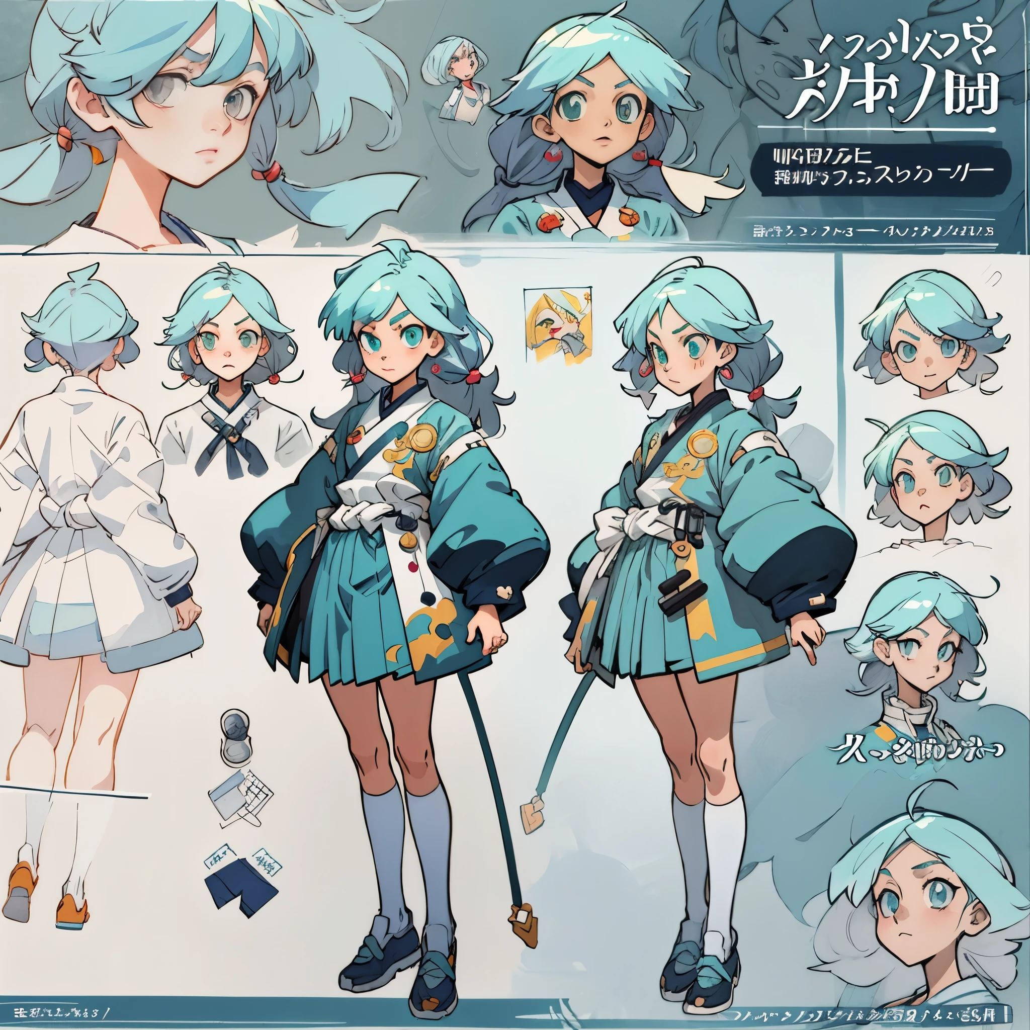anime - style image of a character with a variety of hair and accessories, anime set style, anime character reference sheet, fantasy uniform, flat anime style, anime full body illustration, full_body!!, complete detailed body, extra detailed body, anime vtuber full body model, soft anime illustration, anime style character, clean detailed anime style,