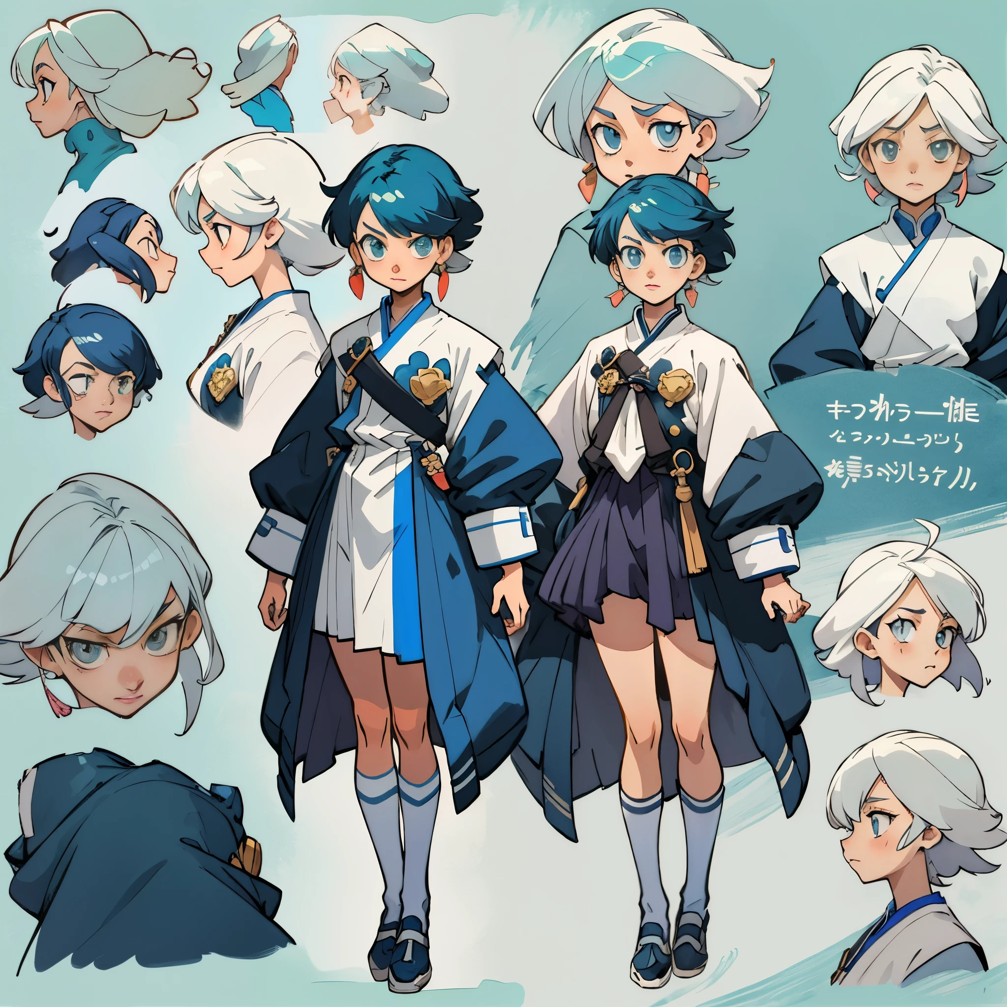anime - style image of a character with a variety of hair and accessories, anime set style, anime character reference sheet, fantasy uniform, flat anime style, anime full body illustration, full_body!!, complete detailed body, extra detailed body, anime vtuber full body model, soft anime illustration, anime style character, clean detailed anime style,