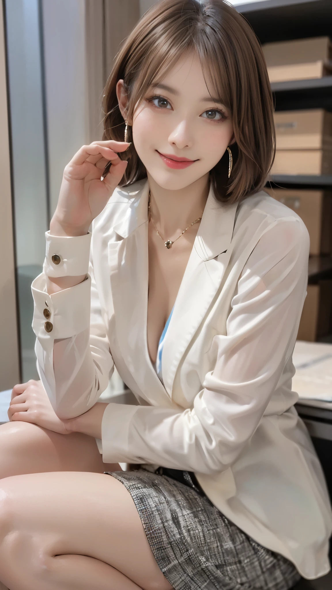 suit,2. Women,Realistic,(超high quality:1.2),Japanese,high quality,masterpiece,(Super detailed:1.4),60yo Japanese lady,Beautiful Face,(real bra under suit:1.0),(skirt-suit:1.1),((office)),(Small breasts:1.4),thin,High resolution,