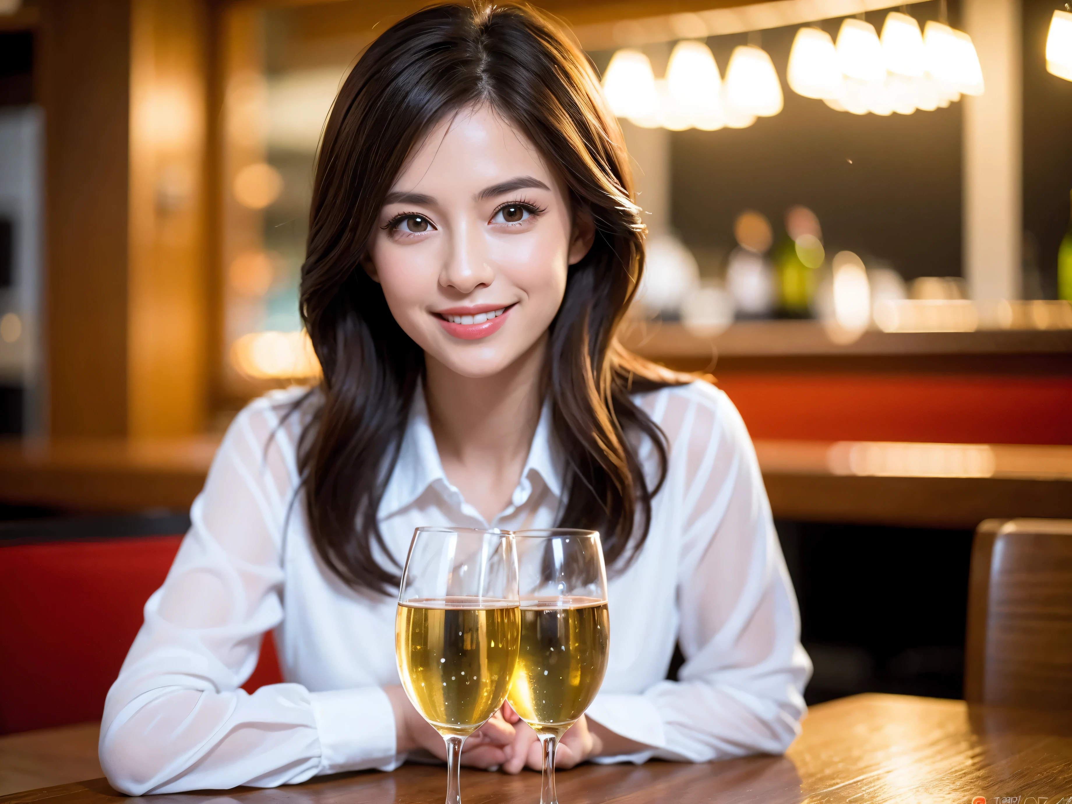 (64k, UHD, highest quality, masterpiece: 1.2), (realistic, photorealistic: 1.37), Super detailed, 1 beautiful woman, (slimフェイス), (because I'thin), (brown hair), (shortcut), long sleeve shirt、winter fashion、Colombia、Brazilian、Japanese、Dutch、German、Portuguese、Belgian、Italian、french,champagne、Sparkling wine、 (gush), (slimボティ), (brown hair), (shortcut), Neat beauty、cheeks blush a little, (35 years old), 38 years old, alone, 窓の外には美しく緻密なnight景が広がります., restaurant, wine glassが座っている, nightに, in a prominent place (from the Upper body) nova frog style, actress, model, Upper body, White wine, slim, wine glass, Super Clean night View, wine glass Put in the Middle, Happy smile, (smile: 1.15), beautiful and detailed eyes, Upper body, bust japan up, night, short, short, actress, model, Upper body, White wine, slim, wine glass, Super Clean night View, wine glass Put in the Middle, Happy smile,