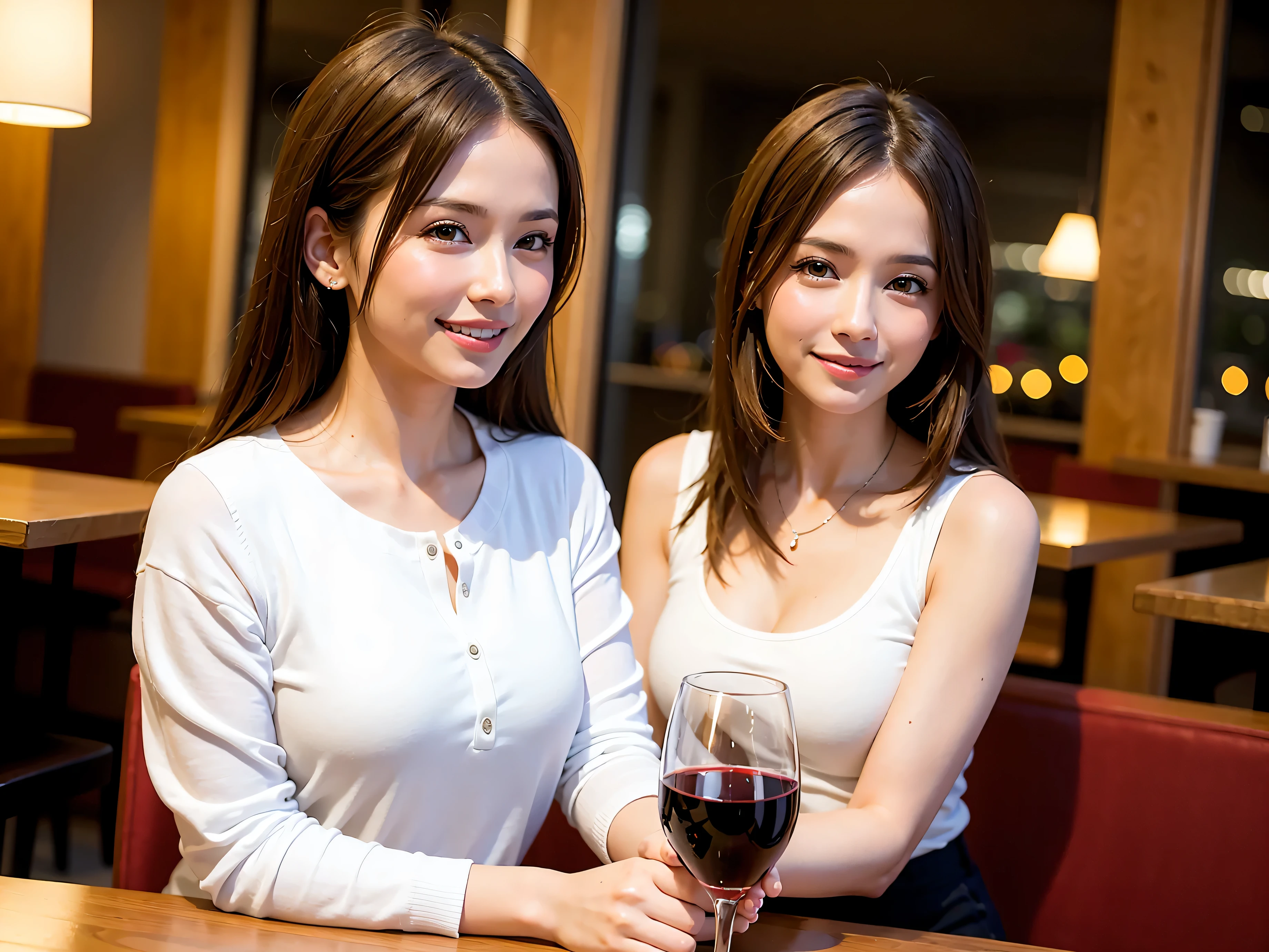 (64k, UHD, highest quality, masterpiece: 1.2), (realistic, photorealistic: 1.37), Super detailed, 1 beautiful woman, (slimフェイス), (because I'thin), (brown hair), (shortcut), long sleeve shirt、winter fashion、Colombia、Brazilian、Japanese、Dutch、German、Portuguese、Belgian、Italian、french,champagne、Sparkling wine、 (gush), (slimボティ), (brown hair), (shortcut), Neat beauty、cheeks blush a little, (35 years old), 38 years old, alone, 窓の外には美しく緻密なnight景が広がります., restaurant, wine glassが座っている, nightに, in a prominent place (from the Upper body) nova frog style, actress, model, Upper body, White wine, slim, wine glass, Super Clean night View, wine glass Put in the Middle, Happy smile, (smile: 1.15), beautiful and detailed eyes, Upper body, bust japan up, night, short, short, actress, model, Upper body, White wine, slim, wine glass, Super Clean night View, wine glass Put in the Middle, Happy smile,