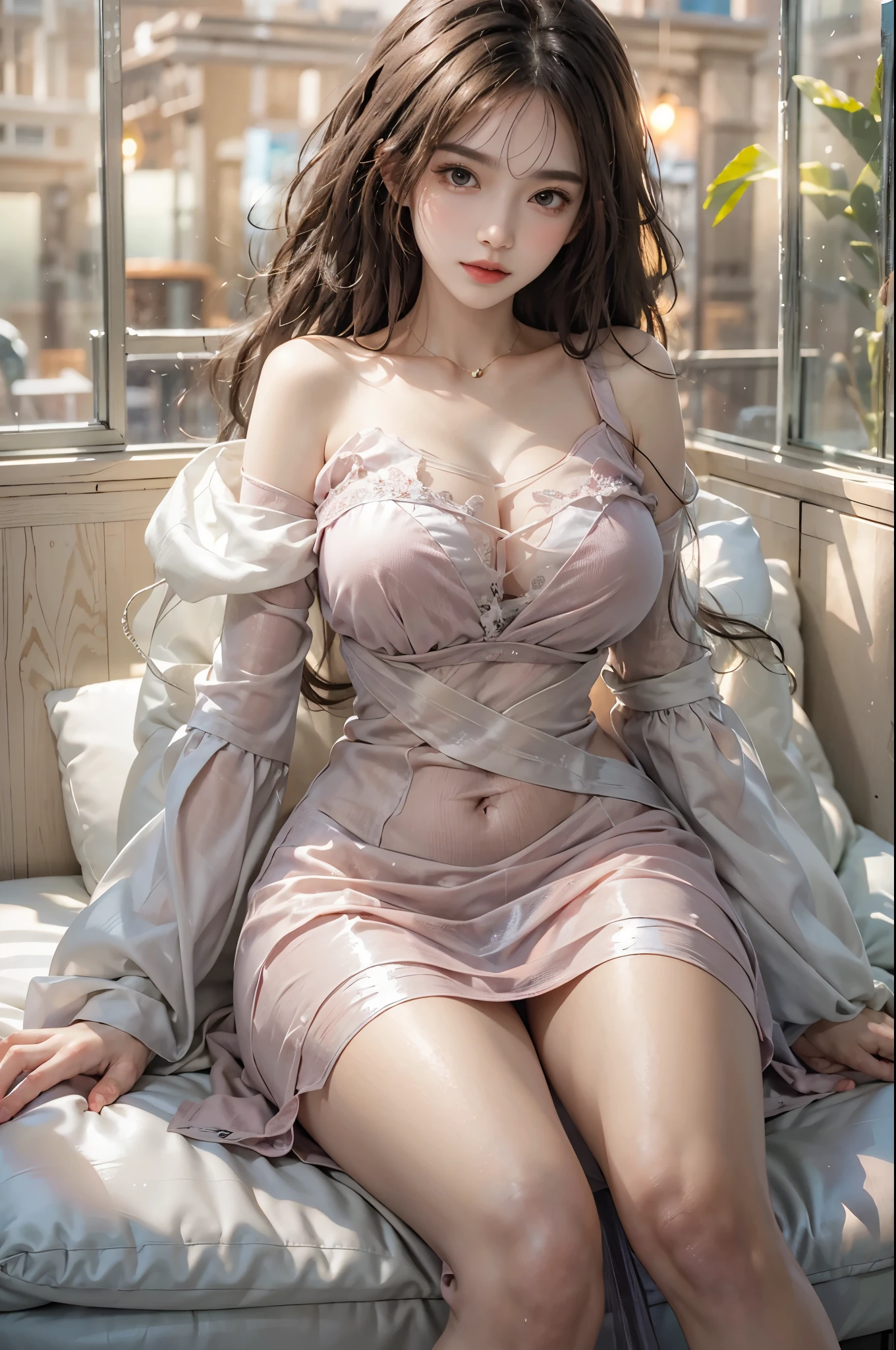  (knee shot), Close up, Clear face, dress, 8k, best quality, masterpiece, Shoot real, hide your face happiness, Alice Gainsborough, sitting, whole body, bare shoulders, Plump breasts, cleavage, slender legs, Sexy beautiful legs, external, covered with snow, high quality, Adobe lamp room, High detail skin, looking at the audience, correto, 解剖学correto