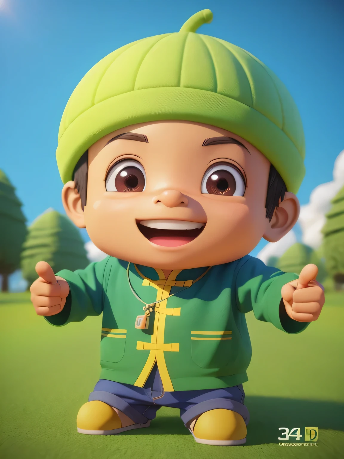There is a muslim boy cartoon character on plain background, smiling, muslim gratitude, cute 3d render, muslim mini cute boy, wearing indonesian traditional muslim clothes, Cute detailed digital art, official fanart, simple background, animation style render, trending on cgstation, Cute! C4D, 8K Forest, adorable digital art, 8 K cartoon illustration, Cute cartoon character, 3 d desenho animado，C4D，Cartoon stylized 3d rendering，Party，Render together，toon render keyshot，3D stylized scenes，animation style render，3D clay rendering。