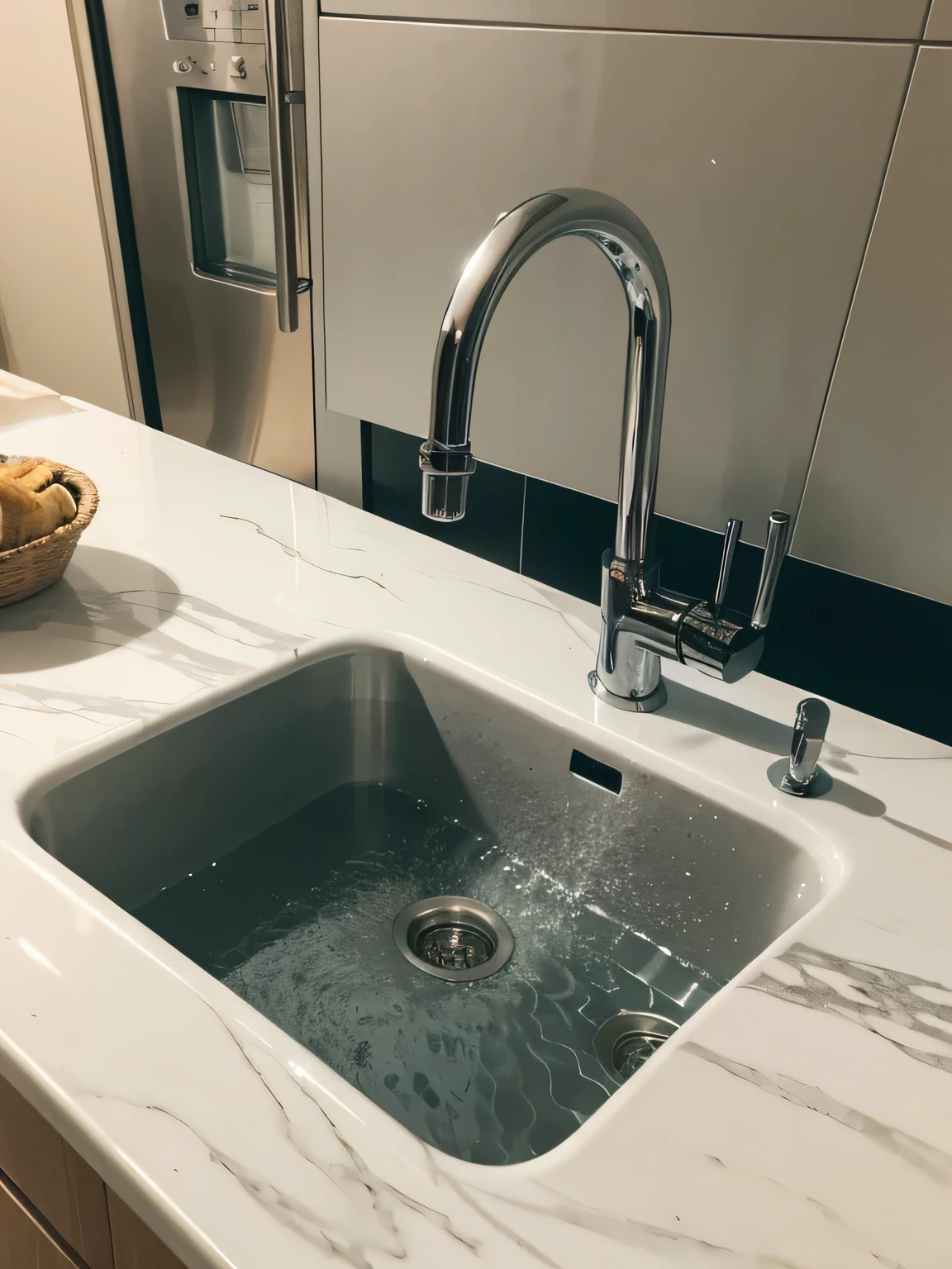 Close view of kitchen pipes and sink