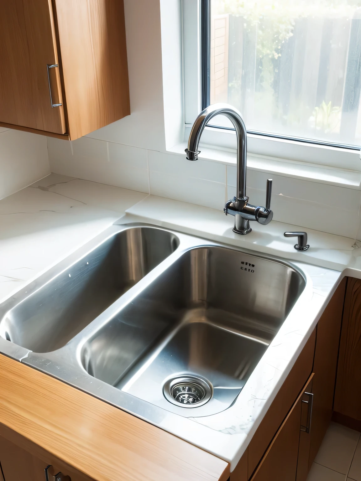Close view of kitchen pipes and sink