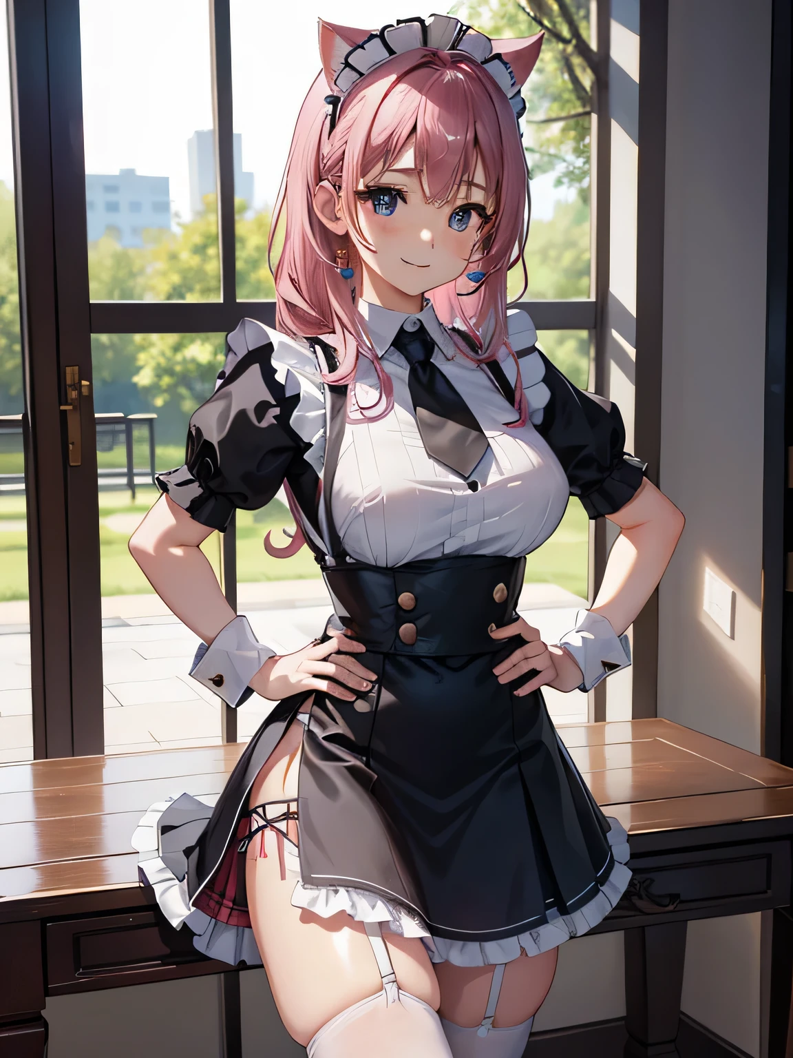 NSFW,Hololive,Rui Takamine,Pink Hair,Short Hair,Bunny ears headband,Maid clothes,mini skirt,Fishnet tights

