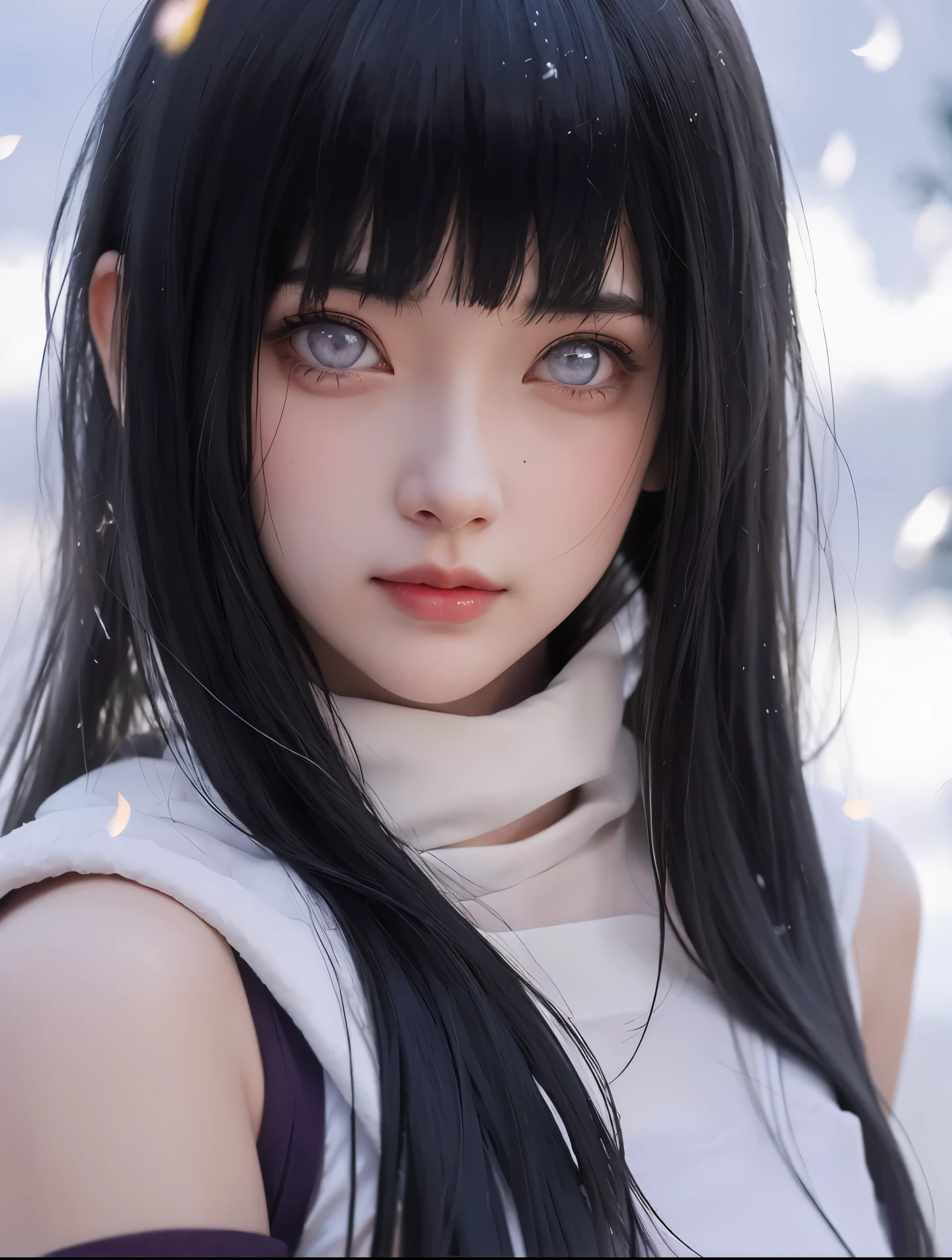 Best Quality, Masterpiece, Ultra High Resolution, (Realistic: 1.4), Original Photo, Side Light, Fine Beautiful Eyes: 1.2, Masterpiece Portrait, Realism, 1 Girl, Ultra Detailed , perfeck ,Hinata Hyuga ,photo realistic,anime realistic,realisticstayl, in Boruto anime, short hair,, smile, beautiful, sexy body, sexy clothes, wearing red glasses, very big breasts, realistic clothes, detailed clothes, outdoor background, very detailed, character realistic, beautiful blushing face, beautiful ager, cute face, perfect, glowing skin,