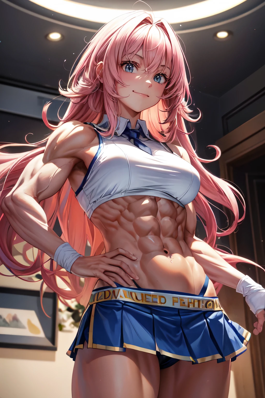 1 long hair, girl in school uniform, mini skirt, pink hair, look away, Sit and spread your hips, Awkward, blush, cry, mouth closed, classroom (girl leaking pee)best lighting) , (Extremely complex and detailed) , 4K unified, (Super detailed CG: 1.2) , (8k: 1.2),(The original), (masterpiece) , (best quality),(masterpiece:1.4),Anime-like high quality,(masterpiece),masterpiece, Super clear picture quality,Billy'The face is clearer)best quality, Ridiculous Easter Peace, 4K, 8k, Yes, high resolution))1个girl, female student,Smile,马尾辫girl脸上灿烂的笑容,tight waist revealing shorts,ten pack abs,clear abdominal muscles,Abdominal veins carved into abdominal muscles,强壮的腹肌 Exaggerated abs,Thick and firm abdominal muscles,Absolutely unparalleled abs,Abdominal muscles are very toned,Deep groove between abs bodybuilder:1.5)),Inside the house,(beautiful bass),(girl),(miss),(((Upper body:1)))There are deep grooves between abdominal muscles,Thickness performance,indestructible muscles,Abdominal muscles have strong contrast between light and dark,Belly bulge,You can see the drawing status of muscles,Achieved perfect muscle-building effect,Abdominal muscles are very thick,There are gullies between the abdominal muscles,Cover each other,from the side, it looks like a raised hill.,Imagine abs that are harder than diamonds,delicate skin,Abdominal muscles show perfect picture,Absolutely zero belly fat,Abdominal muscles as thick as steamed buns,Exaggerated abs,The world's top abs,Abs like a world champion