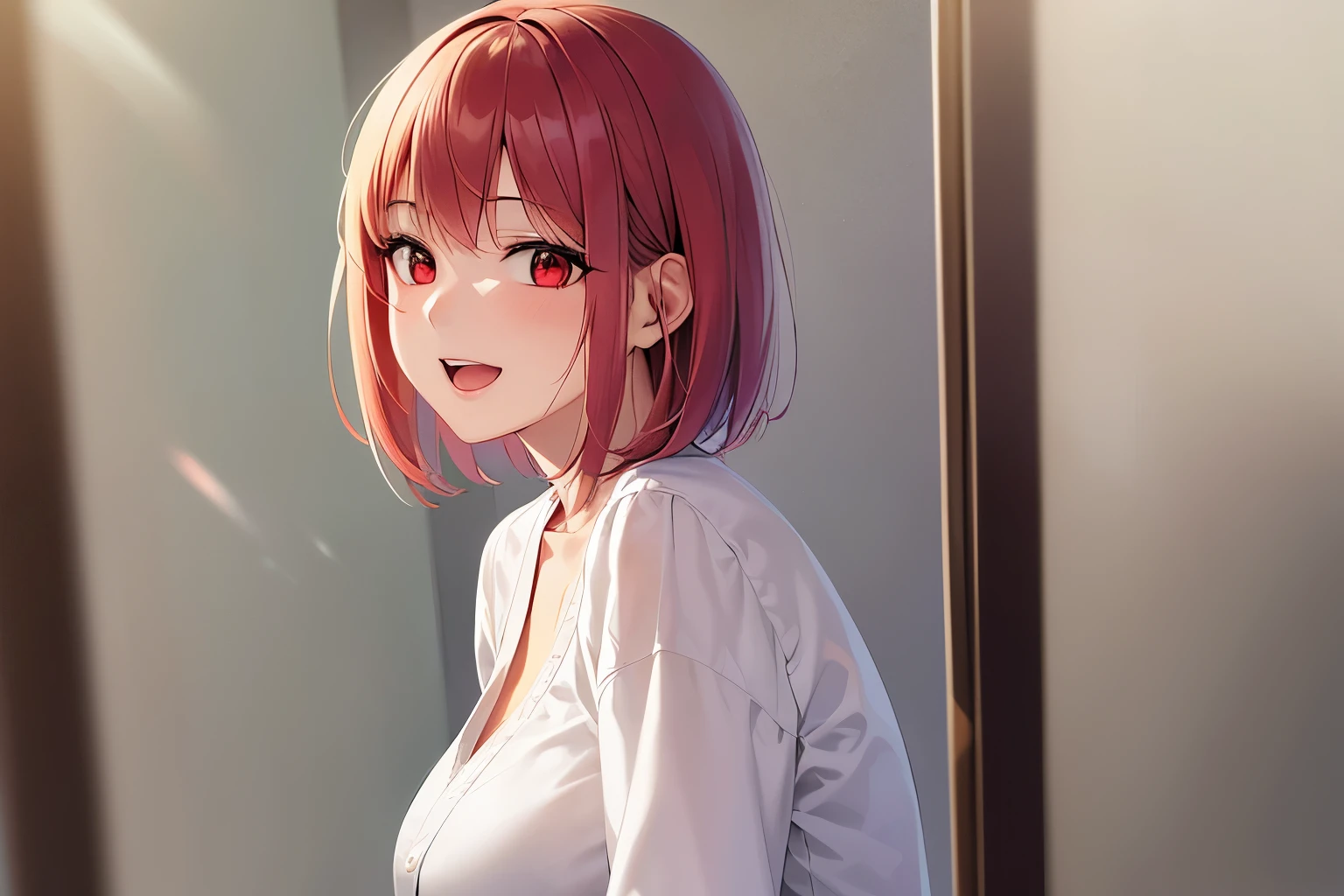 Arima maybe, Arima maybe, bob cut, (red eyes:1.5), redhead, short hair, , nurse cosplay，nurse，hair in the wind，garter、thighs，，sexy，skirt，White nurse uniform，
break looking at viewer,
break indoors, hospital,
break (masterpiece:1.2), highest quality, High resolution, unity 8k wallpaper, (shape:0.8), (beautiful and detailed eyes:1.6), highly detailed face, perfect lighting, Very detailed CG, (perfect hands, perfect anatomy),