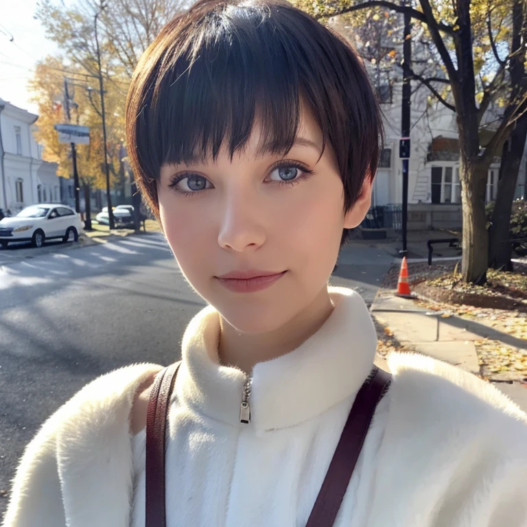 Russian woman with a short cut resembling a white alpaca