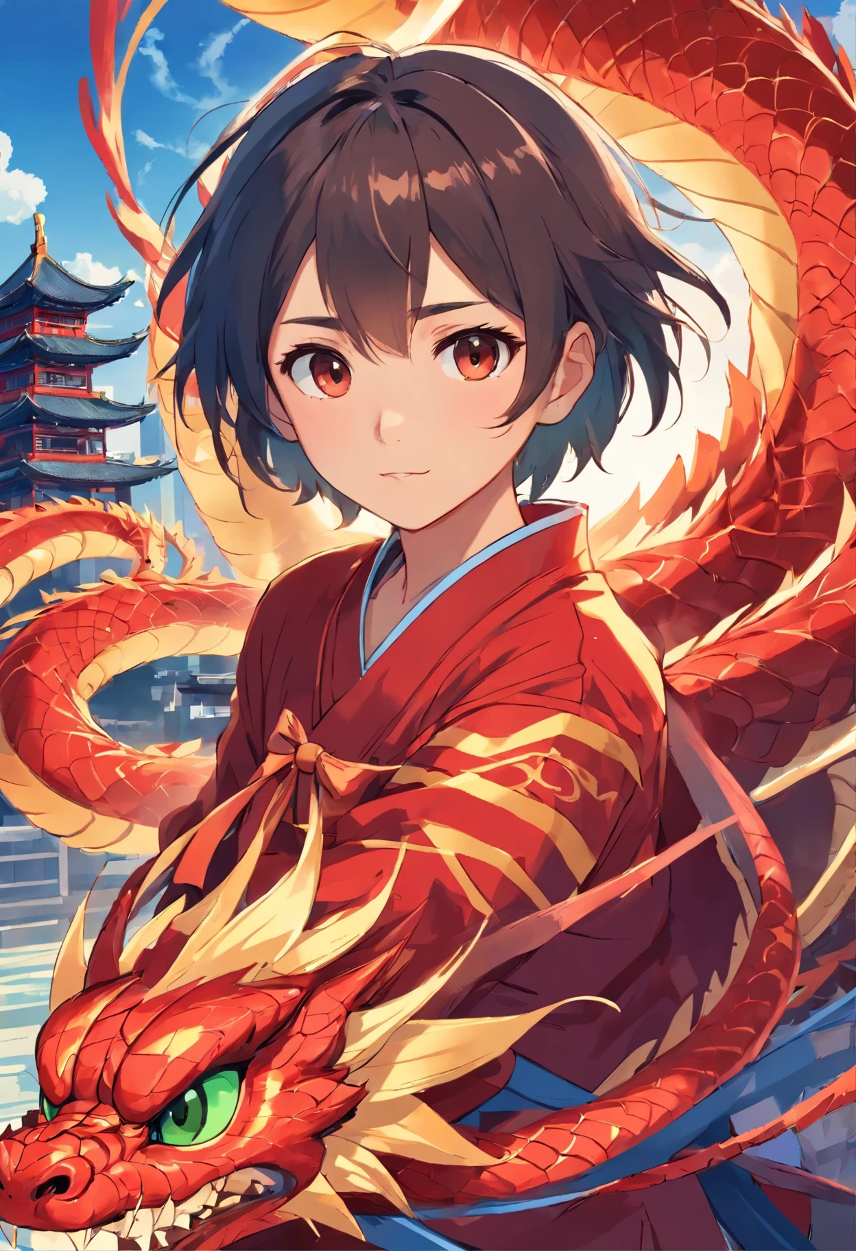 hint: Chinese dragon, ((no humans))
完成hint: Chinese dragon, Vibrant reds and golds, complex scale, intense expression, Long serpentine, meandering motion, hot breath, Detailed claws and teeth, spider, Chinese folklore, majestic and powerful, Traditional ink painting style, dramatic lighting, Fascinating and awe-inspiring, Chinese traditional ornate patterns. (best quality, Super detailed, lifelike:1.37), Vibrant, traditional colors, dynamic composition, spiders as the central focus, Highlighted details, strong contrast, Traditional Chinese art techniques.