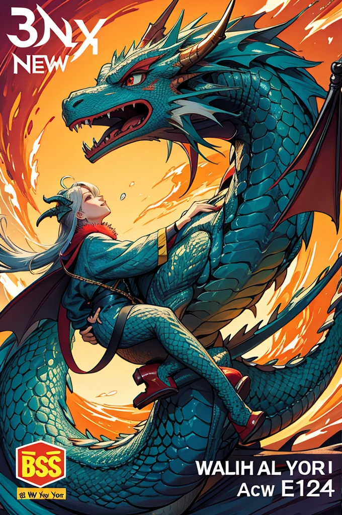 the woman is laying on top of a dragon and the dragon is breathing fire onto her, breasts, tail, wings, sharp teeth, horns, m/f, sex
