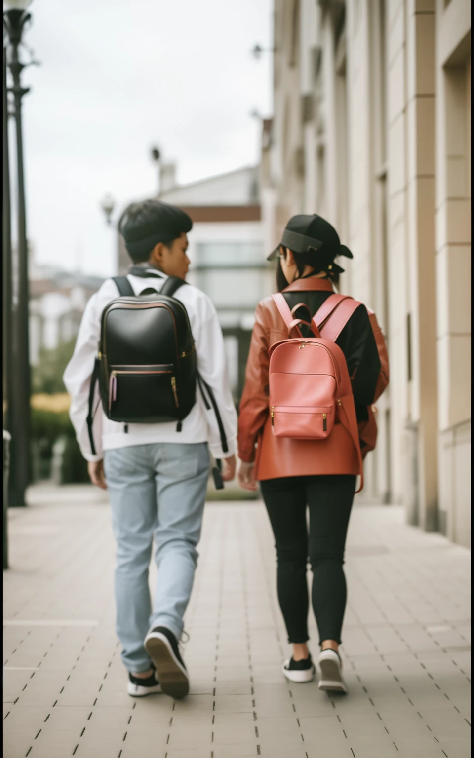 pink color leather backpack