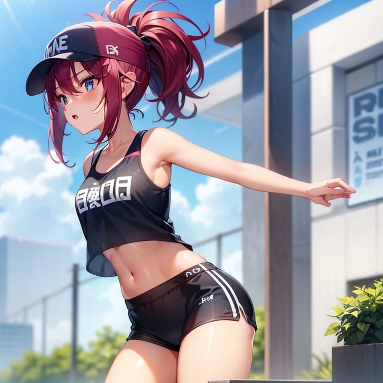 Ultra realistic 7 year old girl, pigtail hair pink, top regular breasts, sexy, smug face, sonrisa ganadora, posando, school gym, nice view, mojada, (sudada), concentrada, volleyball, tight panties, inclinada, sport bra, exposed breasts, no panties, bosom barely contained, full body, defined, pezones excitados, panties ligeramente caida, over average good bosom, 