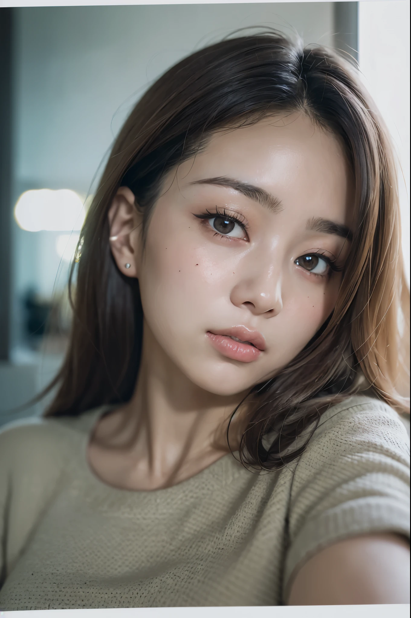 wear, (photo actual:1.4), (hyper actual:1.4), (actual:1.3),
(Smoother lighting:1.05), (Improve lighting quality:0.9), 32k,
1 girl,20 year old girl, actual lighting, backlight, There is light on the face, Ray tracing, (bright light:1.2), (quality improvement:1.4),
(The best quality real textured skin:1.4), delicate eyes, Delicate face,
(Tired, sleepy and happy), (lol:0), face close-up, t-shirt,
(Increase body line emotions:1.1), (Increase the beauty of skin texture:1.1)