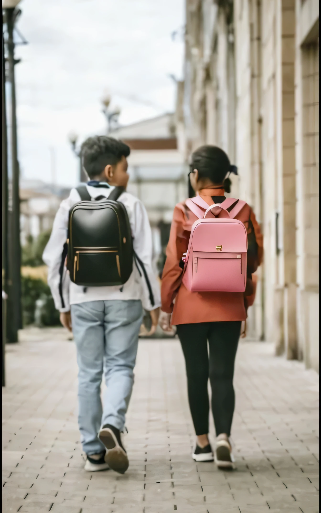 pink color leather backpack