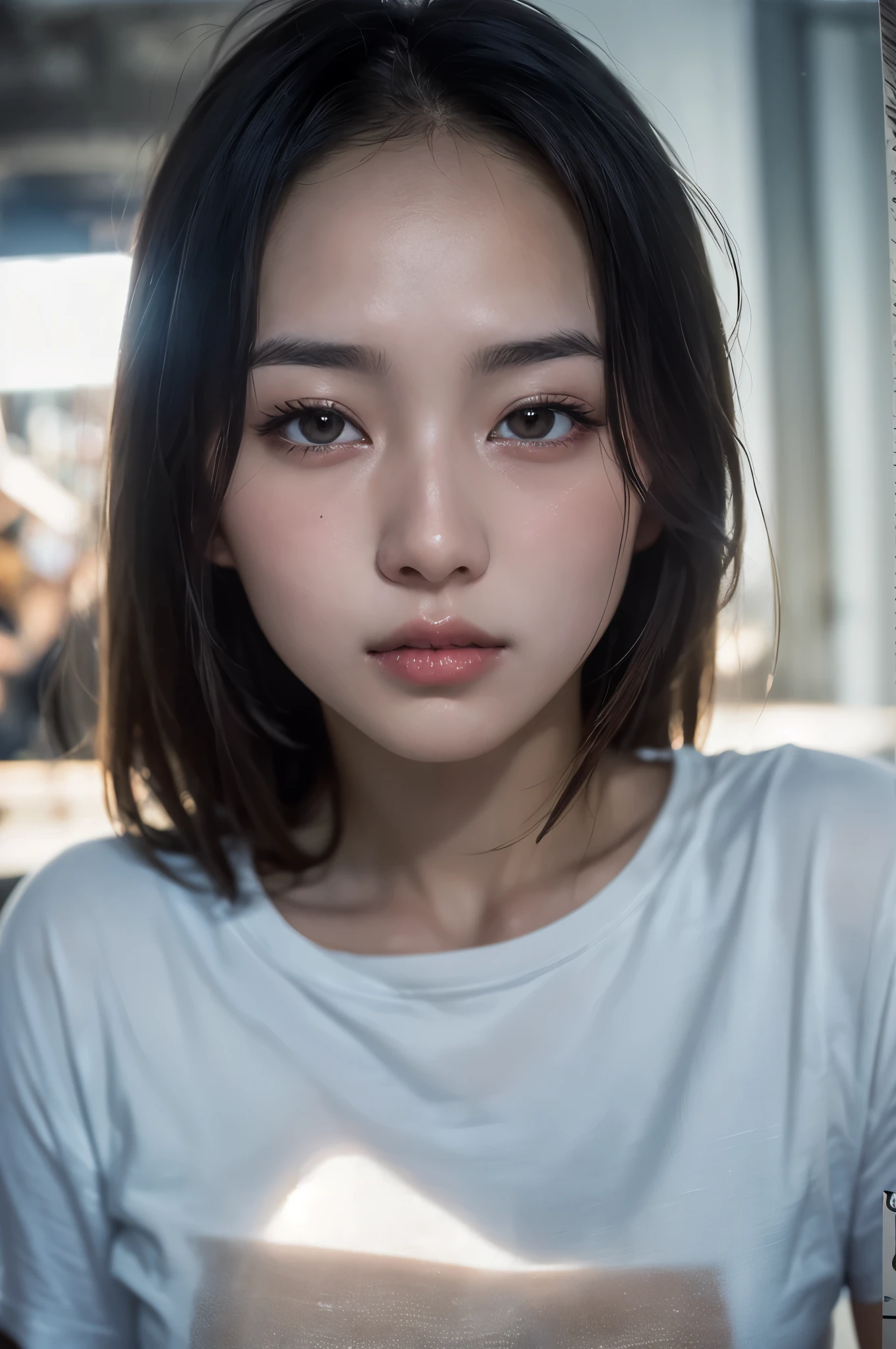 wear, (photo actual:1.4), (hyper actual:1.4), (actual:1.3),
(Smoother lighting:1.05), (Improve lighting quality:0.9), 32k,
1 girl,20 year old girl, actual lighting, backlight, There is light on the face, Ray tracing, (bright light:1.2), (quality improvement:1.4),
(The best quality real textured skin:1.4), delicate eyes, Delicate face,
(Tired, sleepy and happy), (lol:0), face close-up, t-shirt,
(Increase body line emotions:1.1), (Increase the beauty of skin texture:1.1)
