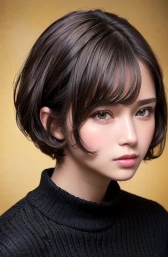 (masterpiece:1.3), (8K, realistic, RAW photo, highest quality: 1.4), (1 girl), beautiful face, (realistic face), (black hair, short hair:1.3), beautiful hairstyle, realistic eyes, beautiful and fine eyes, (realistic skin), beautiful skin, (sweater), disorganized, Charm, ultra high resolution, surreal, very detailed, golden ratio、short bob