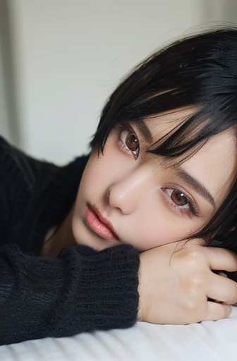 (masterpiece:1.3), (8K, realistic, RAW photo, highest quality: 1.4), (1 girl), beautiful face, (realistic face), (black hair, short hair:1.3), beautiful hairstyle, realistic eyes, beautiful and fine eyes, (realistic skin), beautiful skin, (sweater), disorganized, Charm, ultra high resolution, surreal, very detailed, golden ratio、short bob