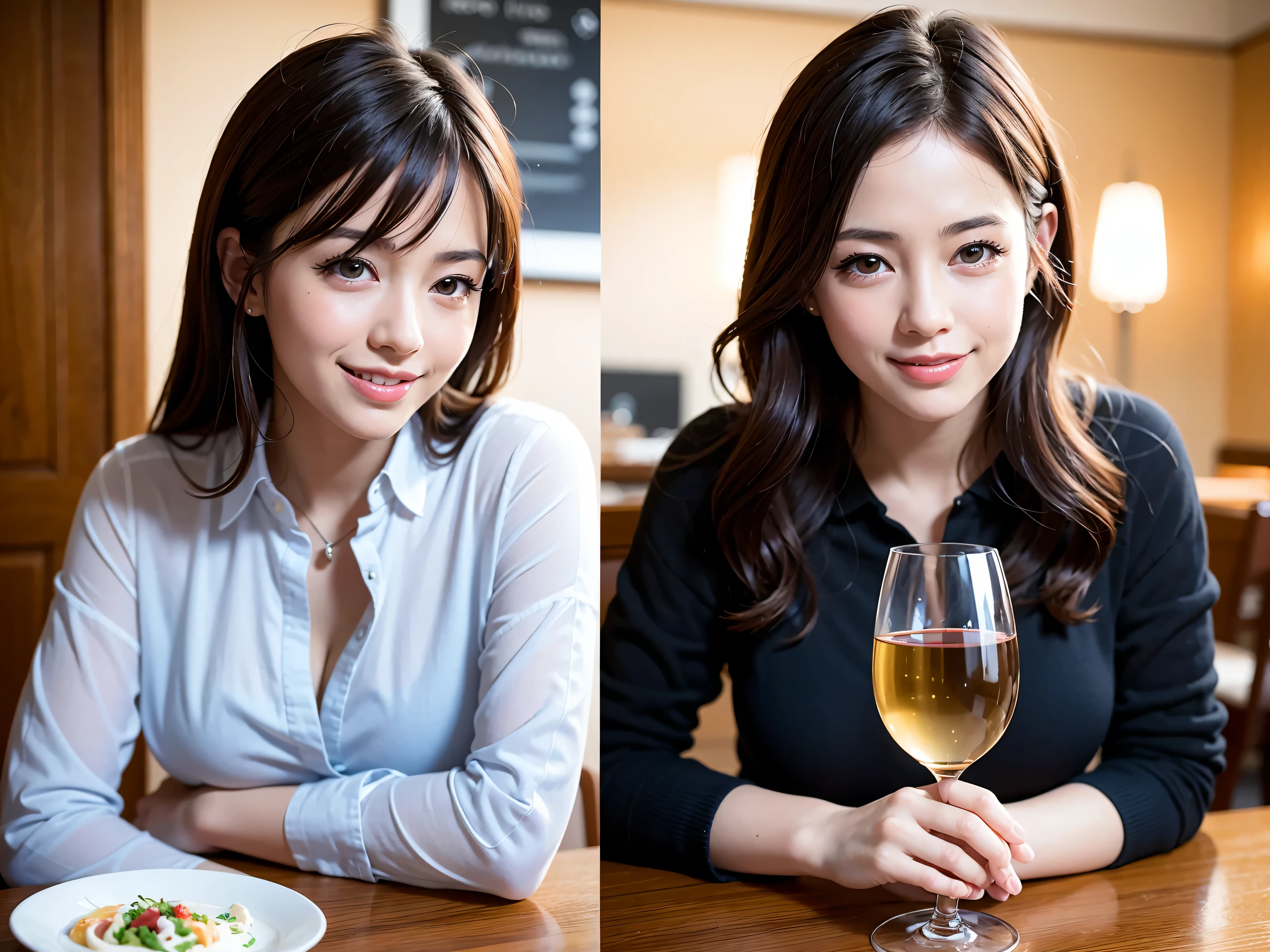 (64k, UHD, highest quality, masterpiece: 1.2), (realistic, photorealistic: 1.37), Super detailed, slimな美女3名, (slimフェイス),Happy、 最高なsmile、Fox Face、Berry Short、(because I'thin), (brown hair), (shortcut), long sleeve shirt、winter fashion、Colombia、Brazilian、Japanese、Dutch、German、Portuguese、Belgian、Italian、french,champagne、Sparkling wine、 (gush), (slimボティ), (brown hair), (shortcut), Neat beauty、cheeks blush a little, (35 years old), 38 years old, alone, 窓の外には美しく緻密なnight景が広がります., restaurant, wine glassが座っている, nightに, in a prominent place (from the Upper body) nova frog style, actress, model, Upper body, White wine, slim, wine glass, Super Clean night View, wine glass Put in the Middle, Happy smile, (smile: 1.15), beautiful and detailed eyes, Upper body, bust japan up, night, short, short, actress, model, Upper body, White wine, slim, wine glass, Super Clean night View, wine glass Put in the Middle, Happy smile,