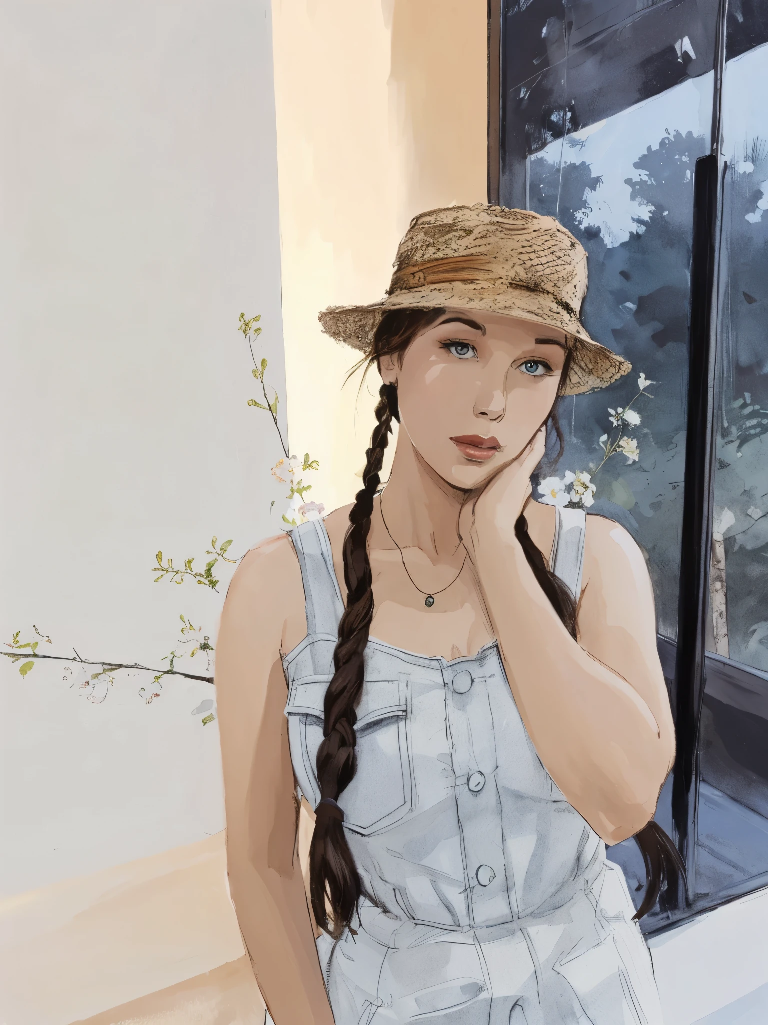 illustration,  Miss, collar,close up, forest background