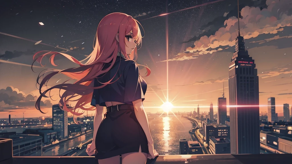 anime girl looking out over a city at night, 4k anime wallpaper, anime wallpaper 4k, anime wallpaper 4 k, anime vibes, anime style 4 k, anime art wallpaper 4 k, anime art wallpaper 4k, 4k manga wallpaper, anime picture, anime background, watch the sunset. anime, anime atmospheric, anime art wallpaper 8 k, anime background art