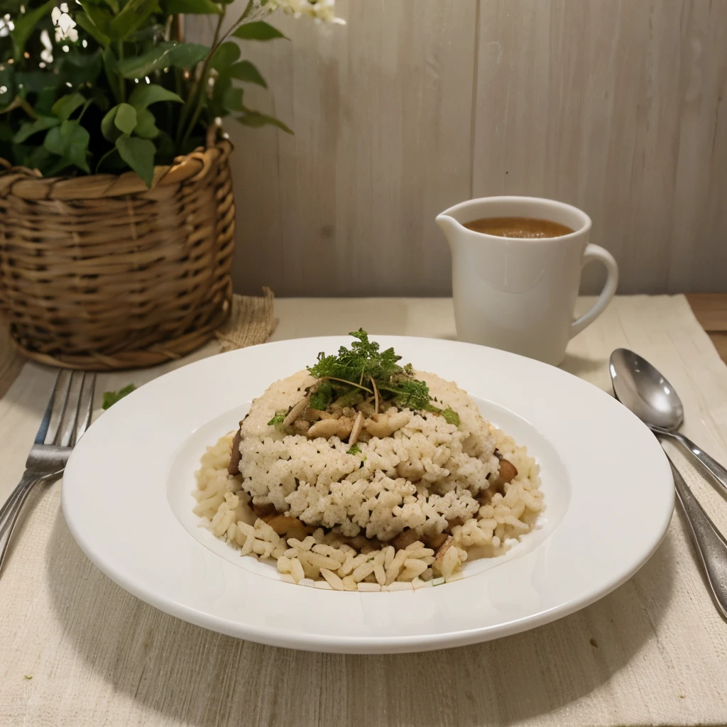 fotografia realista de cima, um prato branco que contem legumes apetitosos, arroz e um frango grelhado ao meio