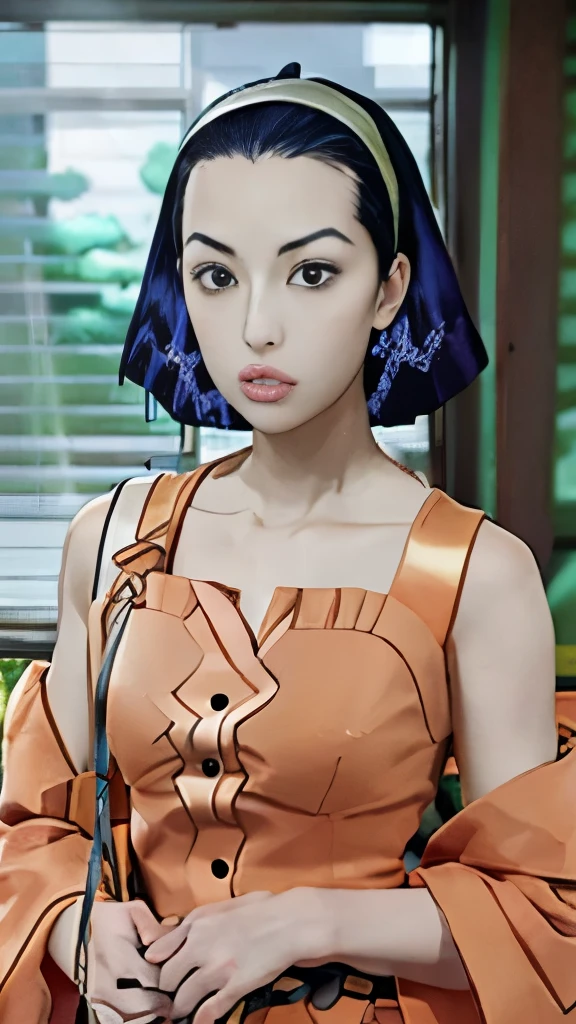 a close up of a person standing in front of a window, nico robin, tsubasa nakai's style, fubuki, hironaka, style of madhouse anime, gainax anime style, pin on anime, misato katsuragi, faye valentine from cowboy bebop, itsuko azuma, style of junji ito, sil from species