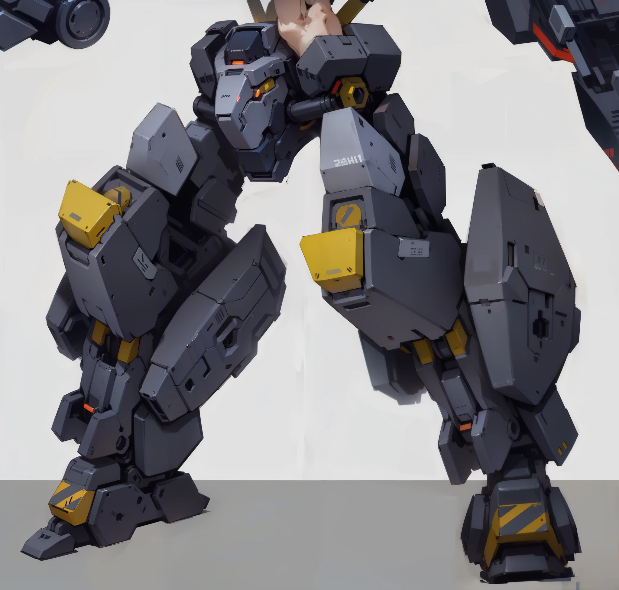 Heavy mecha lower body,warning stripes,Detailed structure