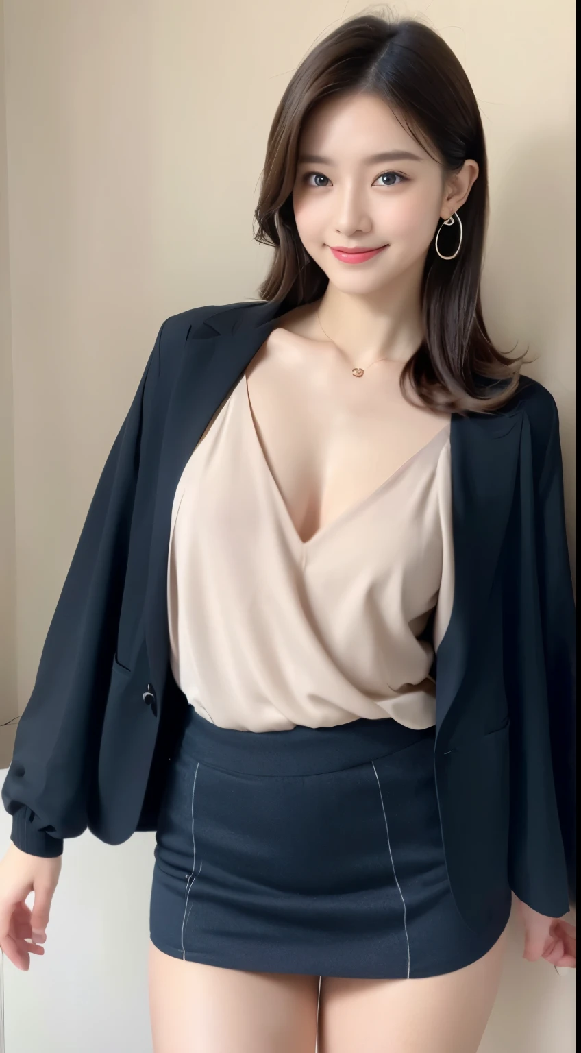 (((32K,very high res, high detailing, highly accurate,Masterpiece Girl 1))),Raw photo & realistic atmosphere,beautiful dark blue eyes,Detailed mouth,Glossy lips,Detailed eyebrows,Soft white skin that shines with every detail,,Eyes drawn in detail、Very beautiful eyes with azure eyes,Detailed lips、Very beautiful face,Very well-formed face、Lifelike face,shiny beautiful lips,Beautiful eyebrows,Infinite reality,Best design,(Insanely cute sober and modest Japan 22-year-old girl,,Toned body,thighs thighs thighs thighs,Slender legs,Beautifully shaped breasts,Very cute beautiful girl,:1.5),Best Natural Makeup,Japanese ido,Korean Idols,Young sensual idol,Moist eyes,Dark beautiful eyes,Beautiful butt,beauty legs,,camel's foot,:1.3),超A high resolution、,Natural and realistic face,Back lighting,Pure eyes are too cute,(((photorealisim,Photograph the whole body))),,Reality Live Action,(simple earrings,Necklace Arm,Watches,Glossy nail art,Girlish clothes,Simple adult design image clothes in dark colors,Dress up your jacket elegantly and cutely,Blouse,beautiful skirt,Modest and beautiful fashionable fashion,Heel Shoes,Perm Medium Hair,独奏, Kool,Smile faintly,glares,full body Esbian:1.7),(Show full-body fashion:1.8)