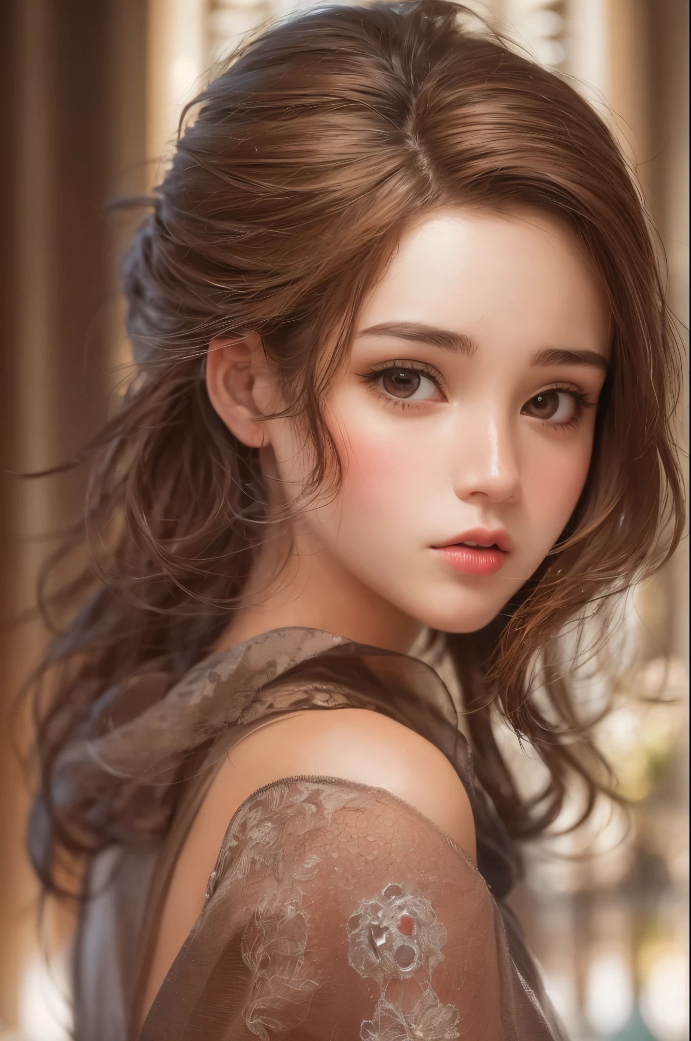 highest quality, masterpiece, (realistic:1.2), 1 girl, brown hair, brown eyes,front, detailed face, beautiful eyes