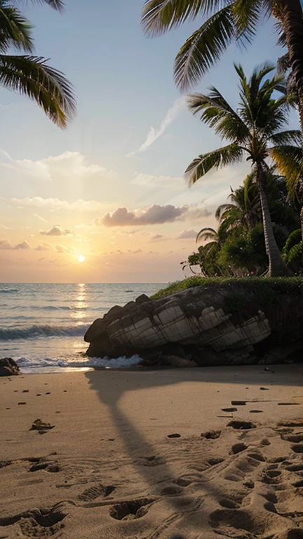 The sun rising in a very realistic paradisiacal place 