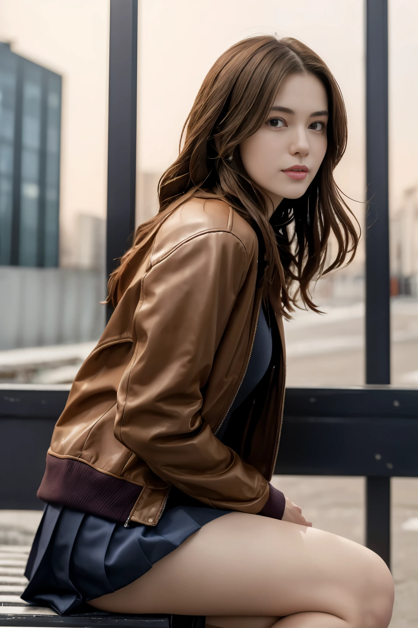 Claire Redfield from Resident Evil, posing seductively to viewer, solo:1, pov, beautiful thick thighs, side view
Sunny city background, long hair, 3/4 body, school attire with jacket and mini pleated skirt