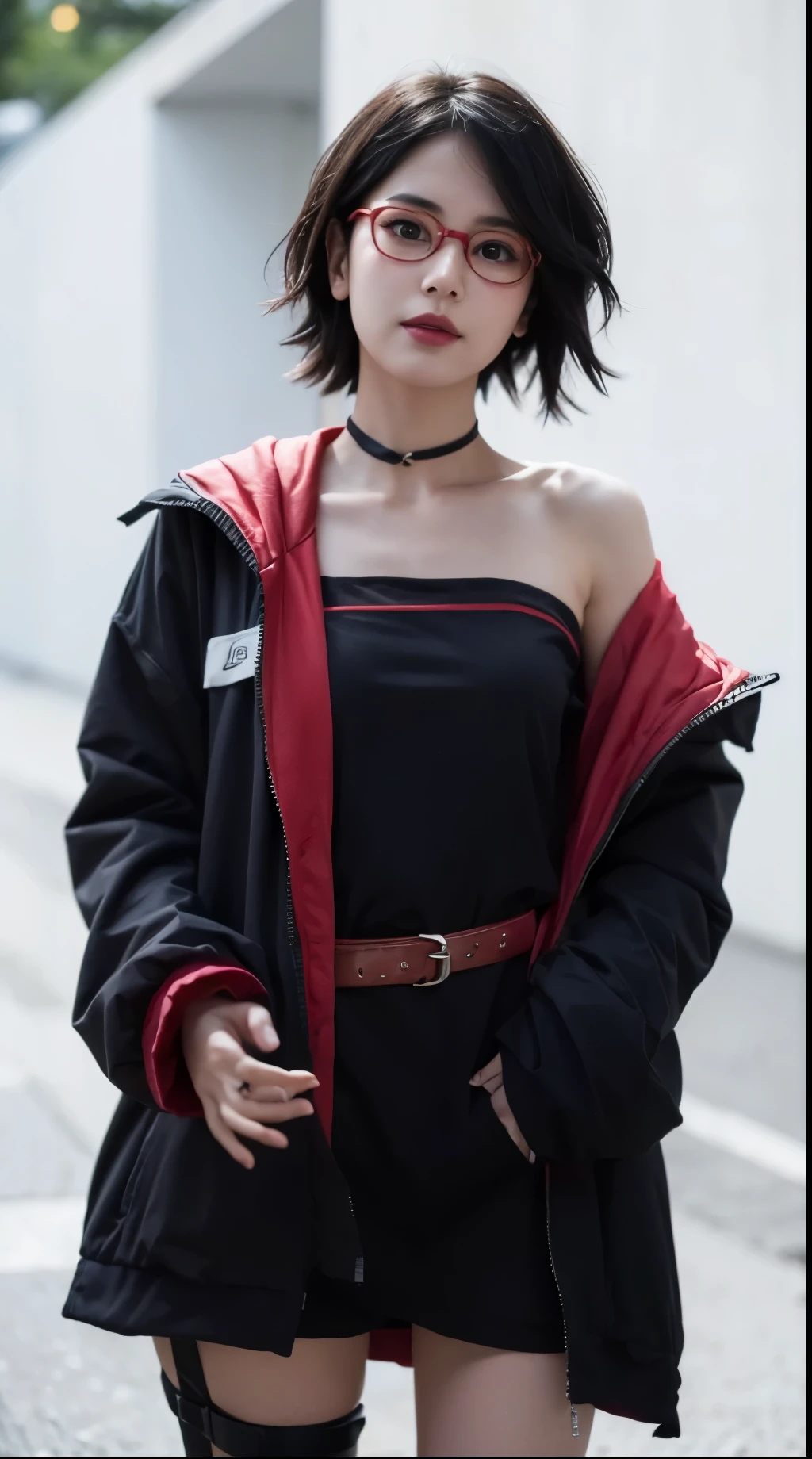 👭, 2japanese girl, pale_skin, random color hair, black cosmetics, punk rock girl, oversized orange shirt, bottomless, random basic pose, against random epic background