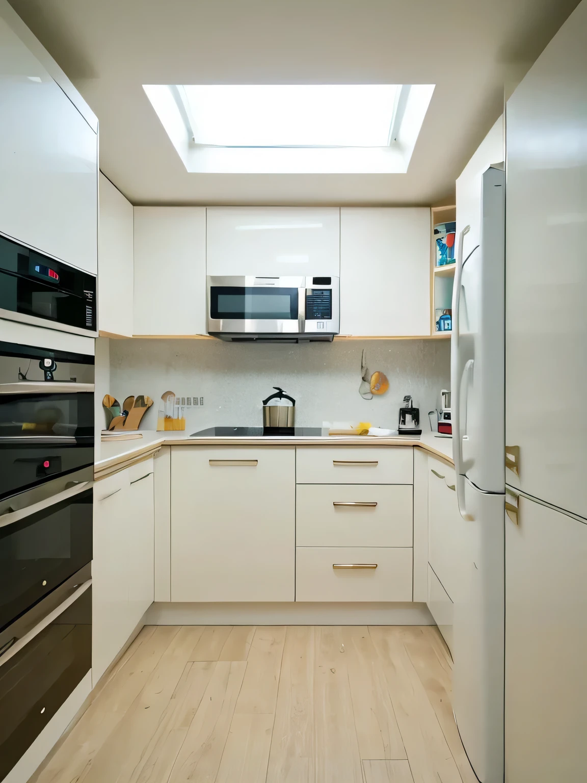 The kitchen is clean and tidy with ins style and cream style
