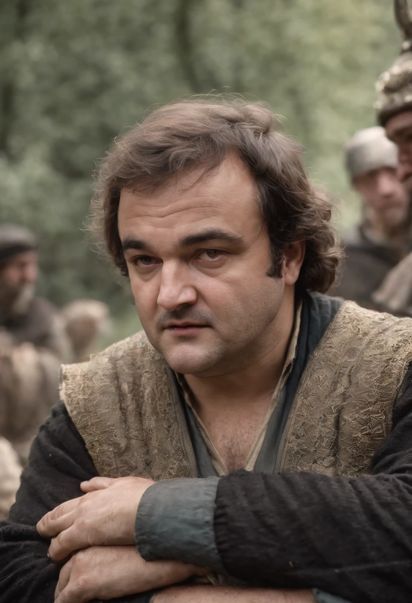 John Belushi、Dissatisfied face、Crusty face、man with arms crossed、Missing the line of sight、Clothing in medieval times
