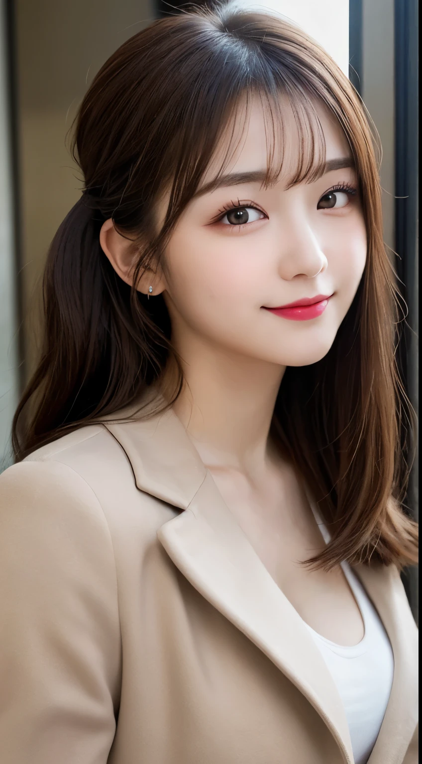 table top, highest quality, shape, Super detailed, finely, High resolution, 8k wallpaper, 完璧なダイナミックな構shape, beautiful and detailed eyes, tokyo trend冬ファッション,tokyo trend＆Introducing cute hairstyles at random, small breasts, natural color lip, random sexy pose,cute smile、20 year old girl、beautiful and detailed face、perfect and beautiful face,Big eyes、Wearing a fluffy black luxury mink coat、beautiful detailed face、perfect and beautiful double eyelids、blur the background、perfect and beautiful face、bright look、Twin ponytail hairstyle