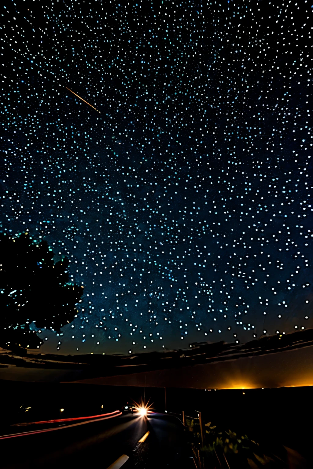 from below, starry sky and light trails seen from the Subaru Telescope, best quality, 32k, RAW photo, incredibly absurdres, extremely detailed, delicate texture